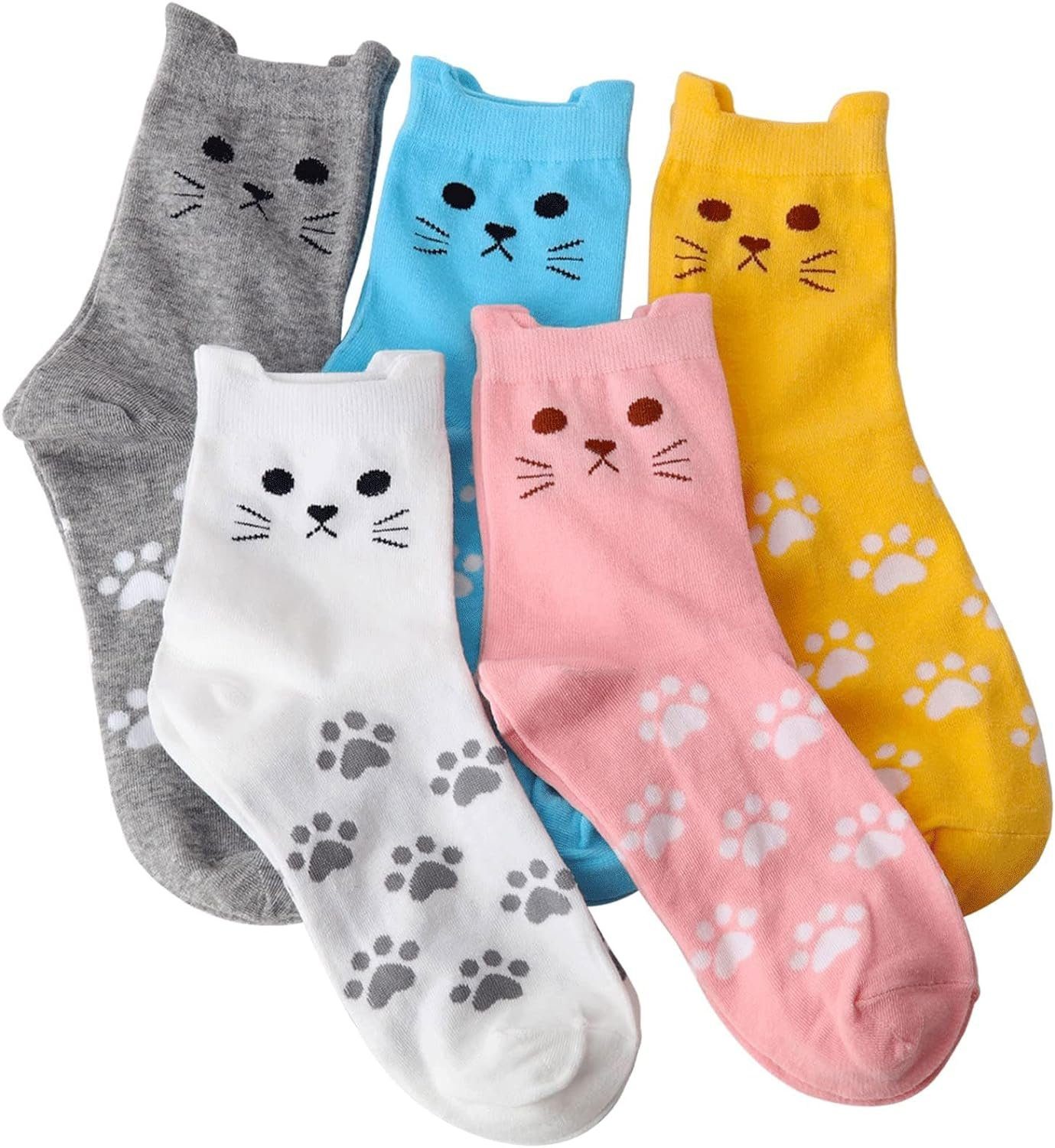 Socken, Socken Lustige A0484 bunte Paar (5-Paar) Motiv Alster Freizeitsocken Katzenpfoten, Damen 5 Herz