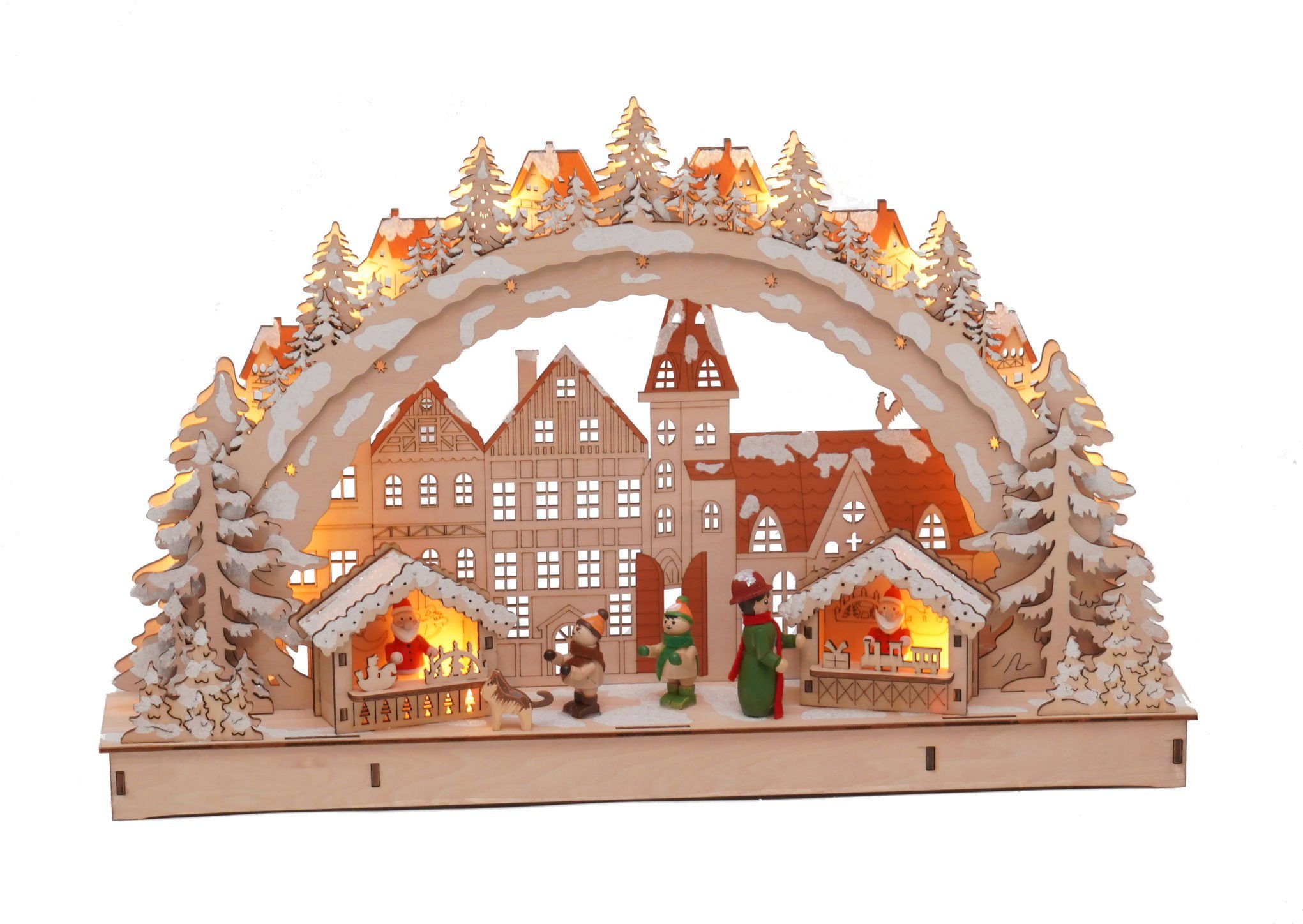 Spetebo LED Schwibbogen LED Holz Schwibbogen "Weihnachtsmarkt " 45x28 cm (1tlg), Winter