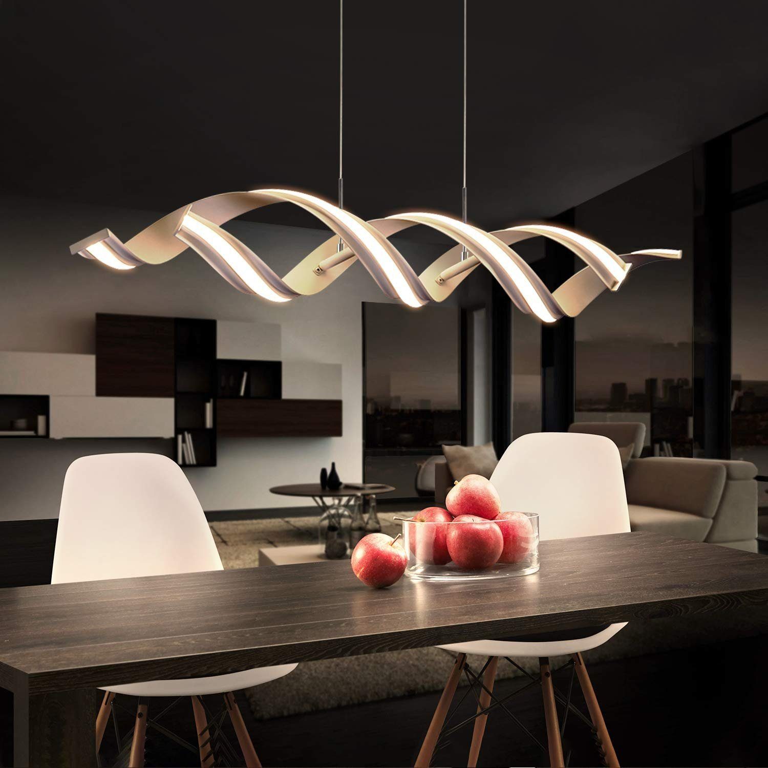 Nettlife LED Pendelleuchte Höhenverstellbar Küche 29W integriert, fest Warmweiss Spiralform, Wohnzimmer für Esszimmer 3000K Höhenverstellbar, LED Arbeitszimmer Büro Warmweiß