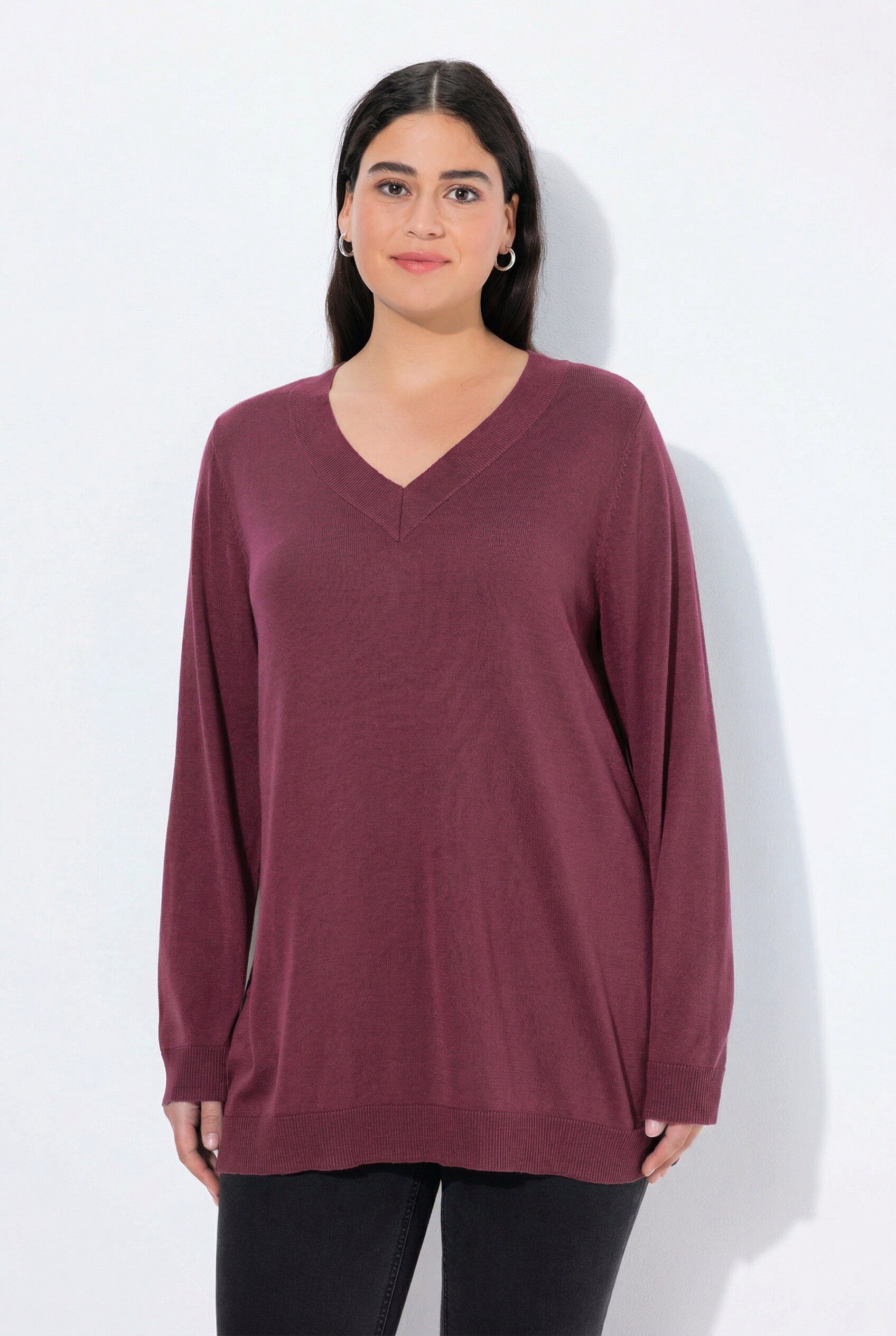 Ulla Popken Strickpullover Pullover V-Ausschnitt Langarm weicher Feinstrick