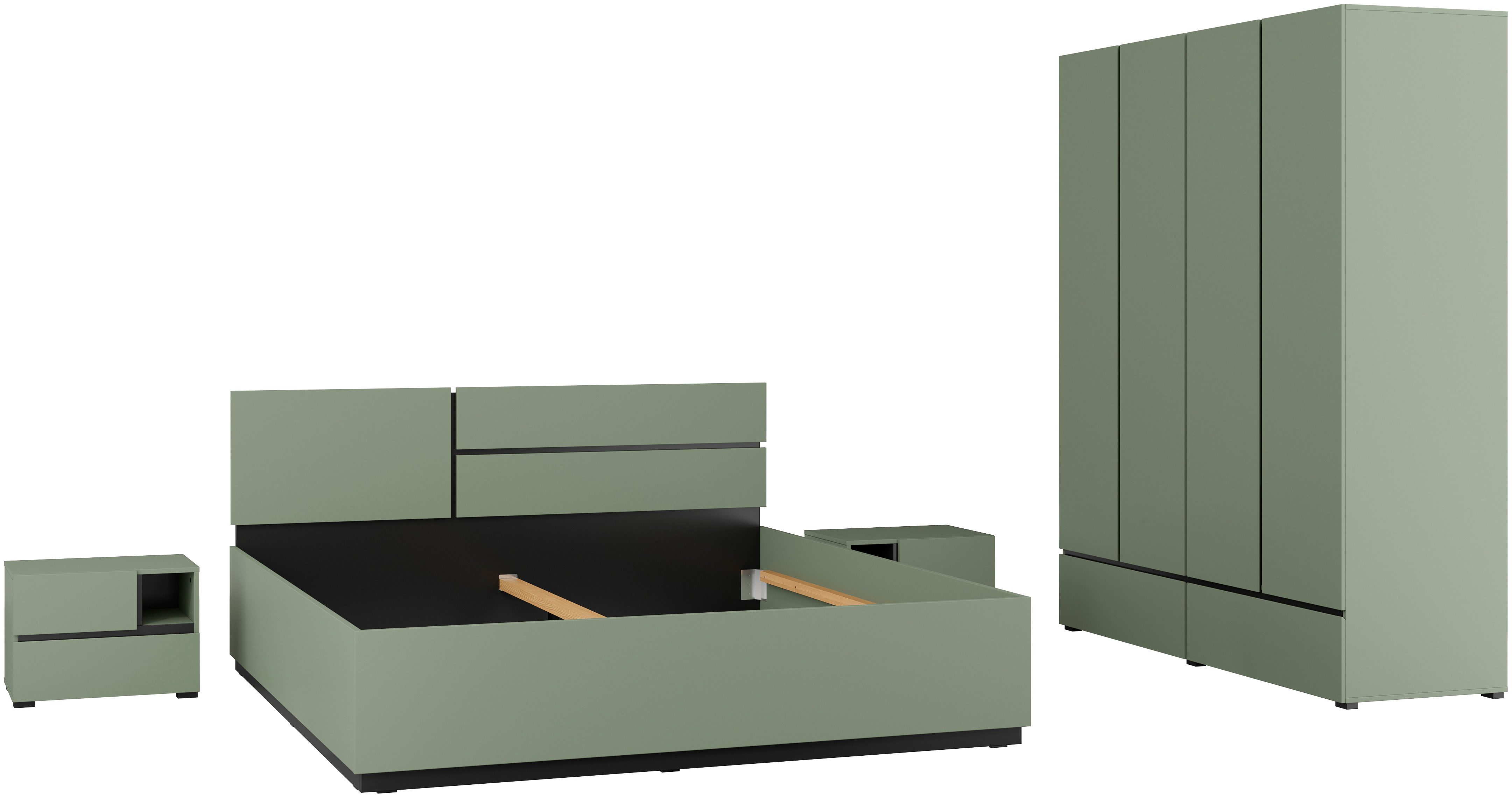 OTTO home Schlafzimmer-Set Cross, moderne, grifflose Optik, FSC-zertifiziert, (4-tlg., Bett 180x200cm, 2 Nachtkommoden, Schrank 2-oder …