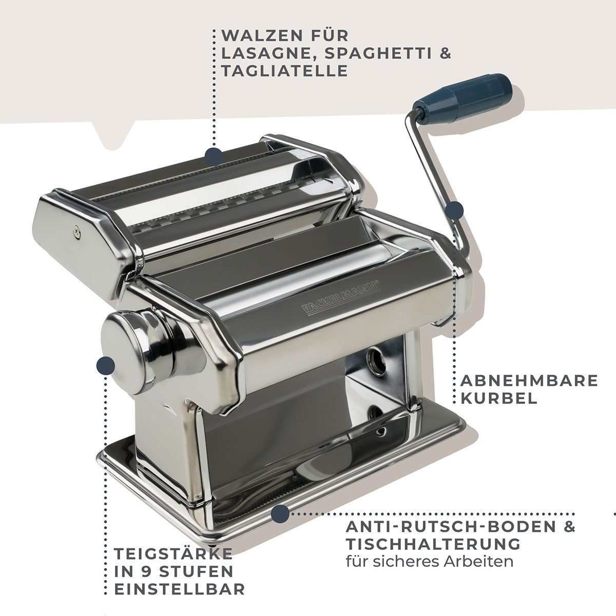 FACKELMANN Nudelmaschine #easyprepare, Maschine für leckere Pasta, Aufsätze für Lasagneblätter, Tagliatelle & Spaghetti