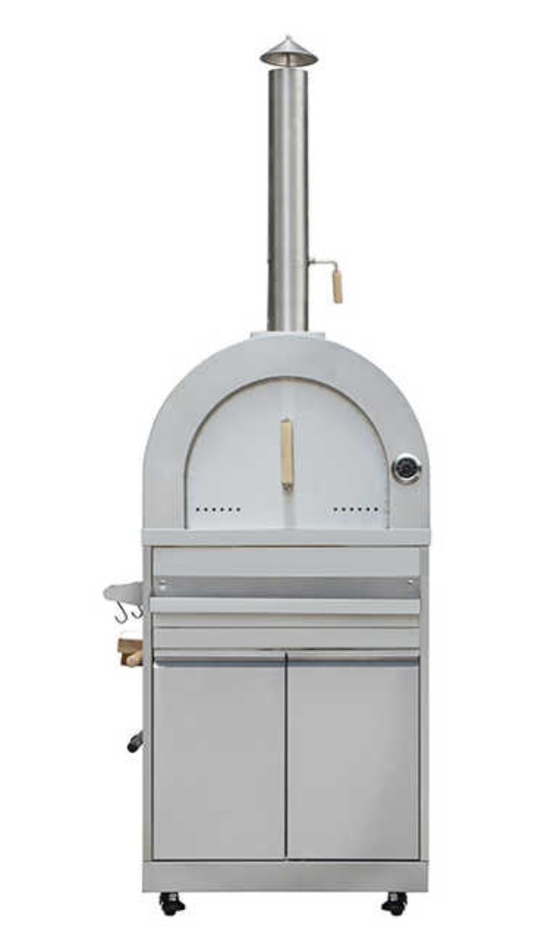 Teico Pizzaofen Premium Outdoor Pizzaofen Backofen Backstein Thermometer Zubehör, mit Rollen, Rauchaustrittsventil, Thermometer, Edelstahl