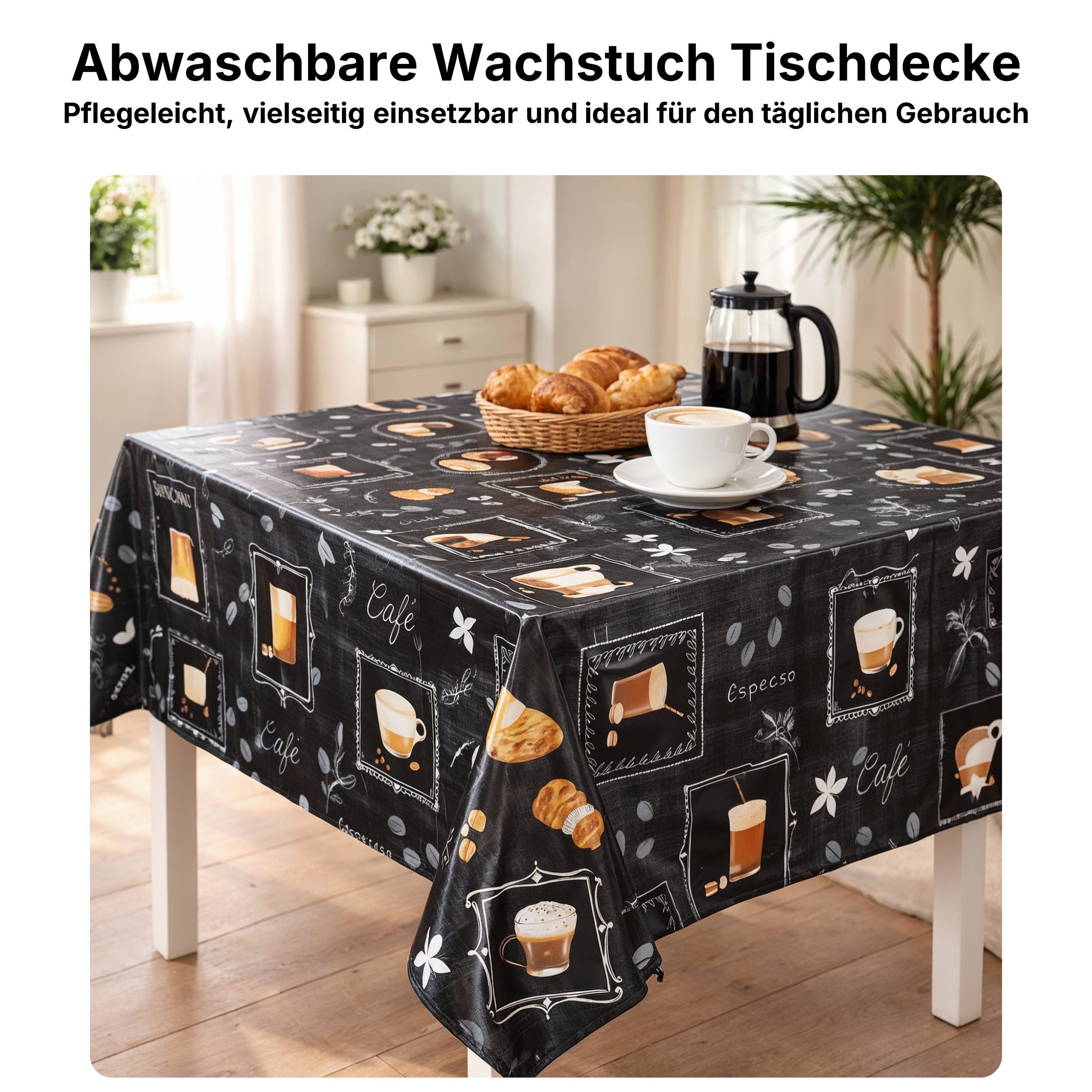 Melody Gartentischdecke Wachstuchtischdecke Tischdecke Gartentischdecke Kaffee Kuchen schwarz, fleckenabweisend, abwischbar, wasserfest, fleckschutz
