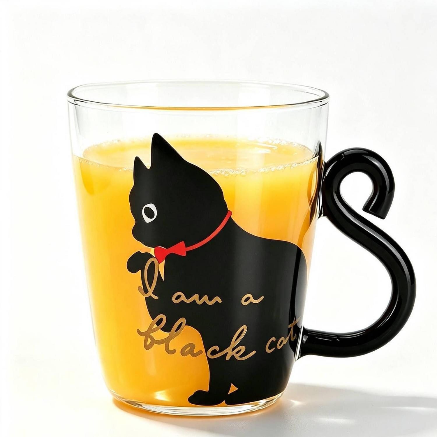 LuxusKollektion Tasse Glasbecher Katze 300ml 3D niedlich mit Griff schwarz, Glas