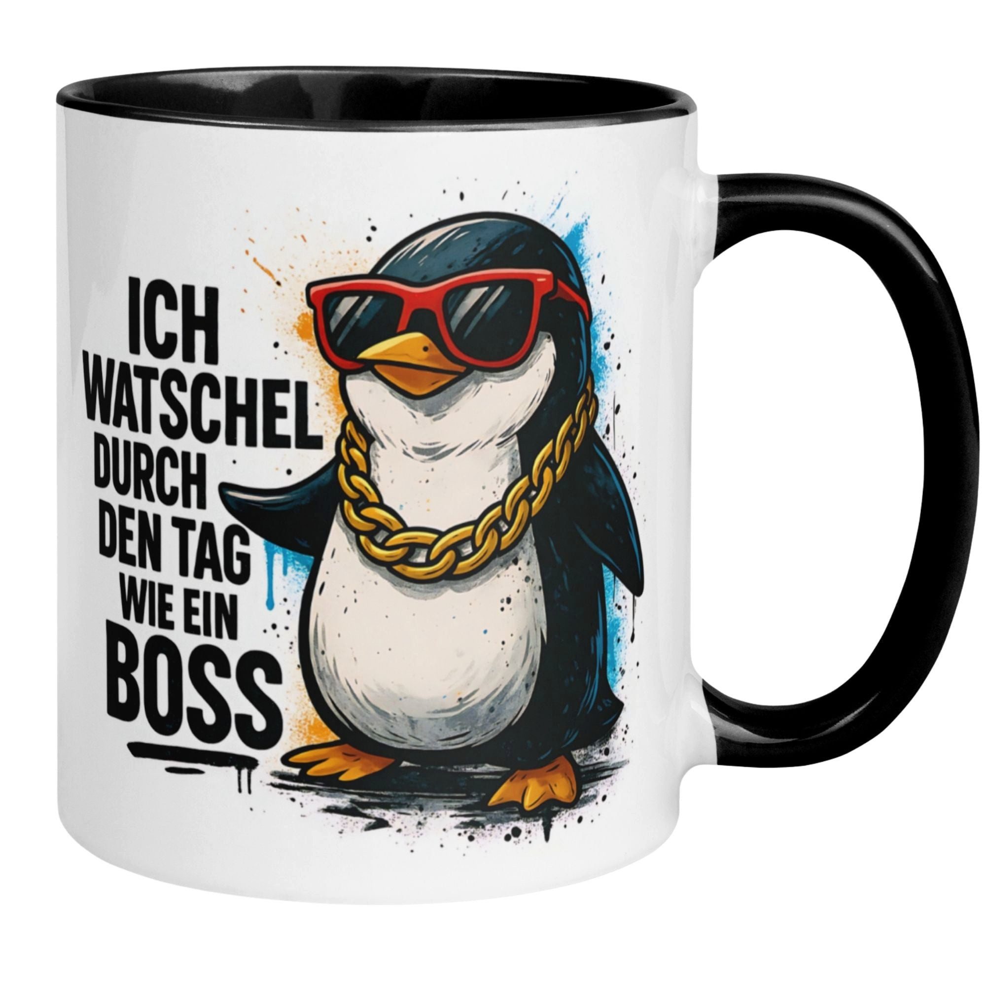 Momentals Tasse Pinguin – Ich watschel durch den Tag wie ein Boss – lustiges Geschenk, Gratis Versand · Links-&Rechtshänder · Spülmaschinenfest