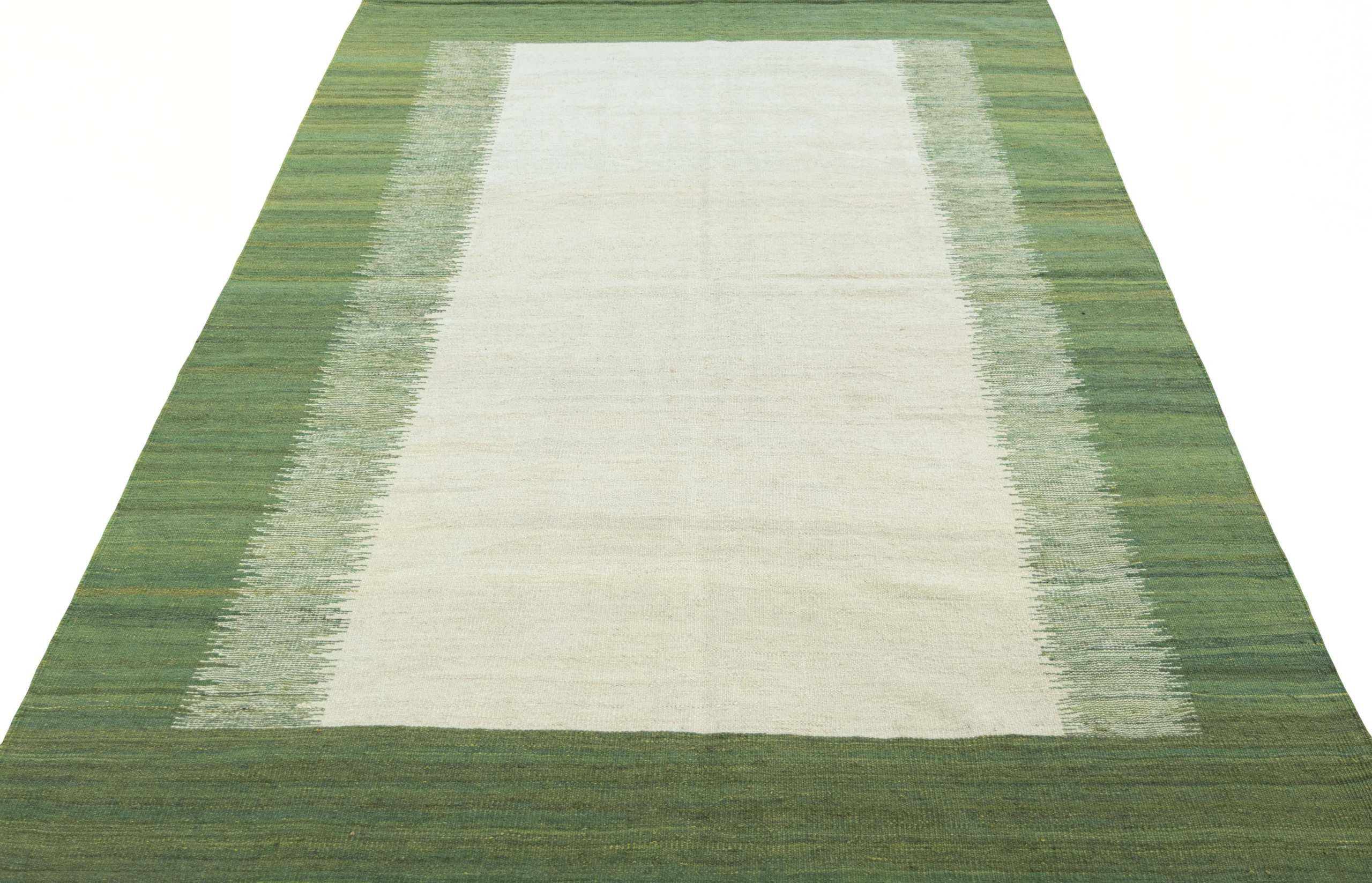 CABBEL Orientteppich 256x172 cm Kandou Grün Kelim Teppich Schurwolle Handgewebt Unikat, rechteckig, Höhe: 5 mm, 100% Schurwolle – weich und pflegeleicht