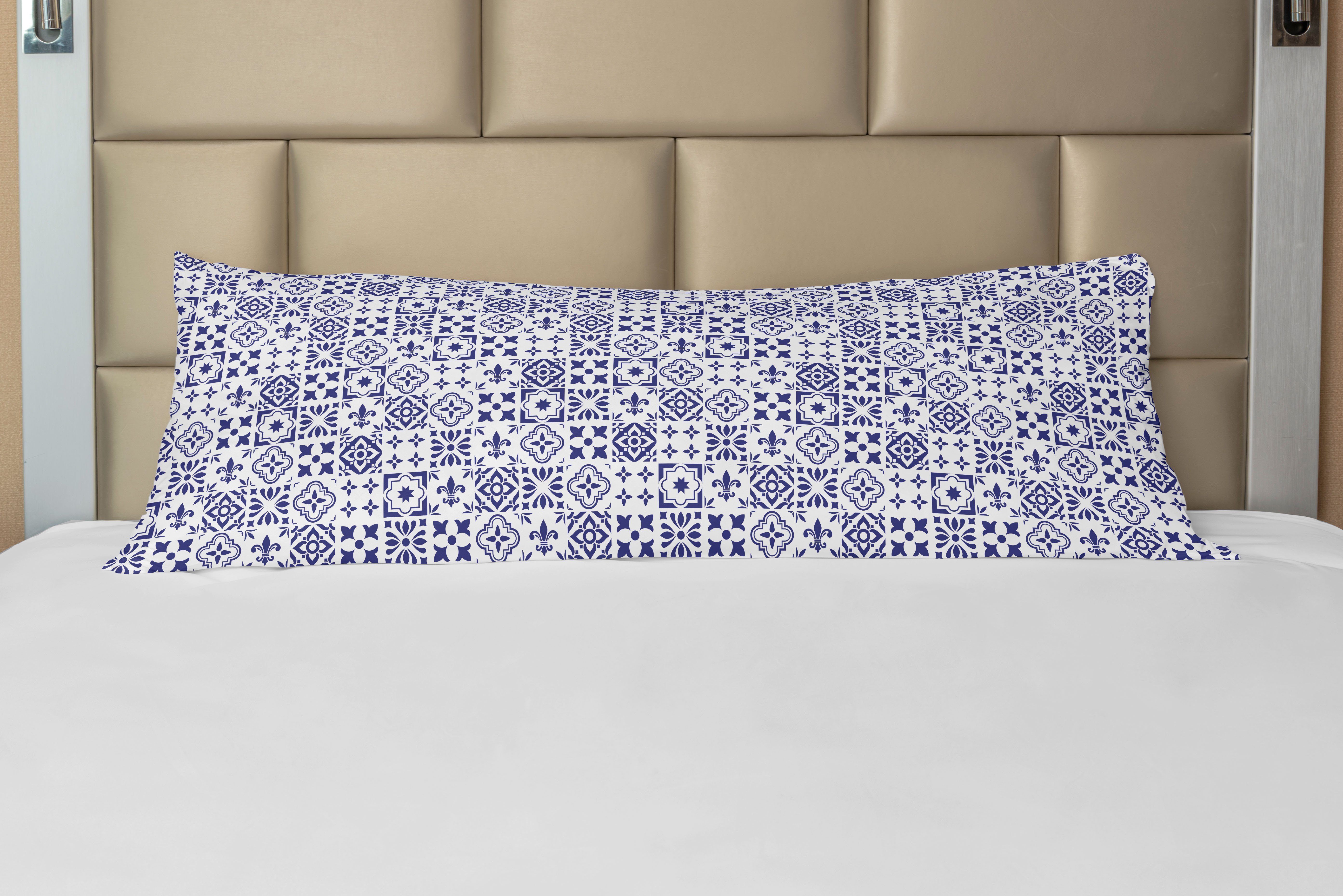 Seitenschläferkissenbezug Deko-Akzent Langer Kissenbezug, Abakuhaus, abstraktes Tile Muster Quadrat Indigo