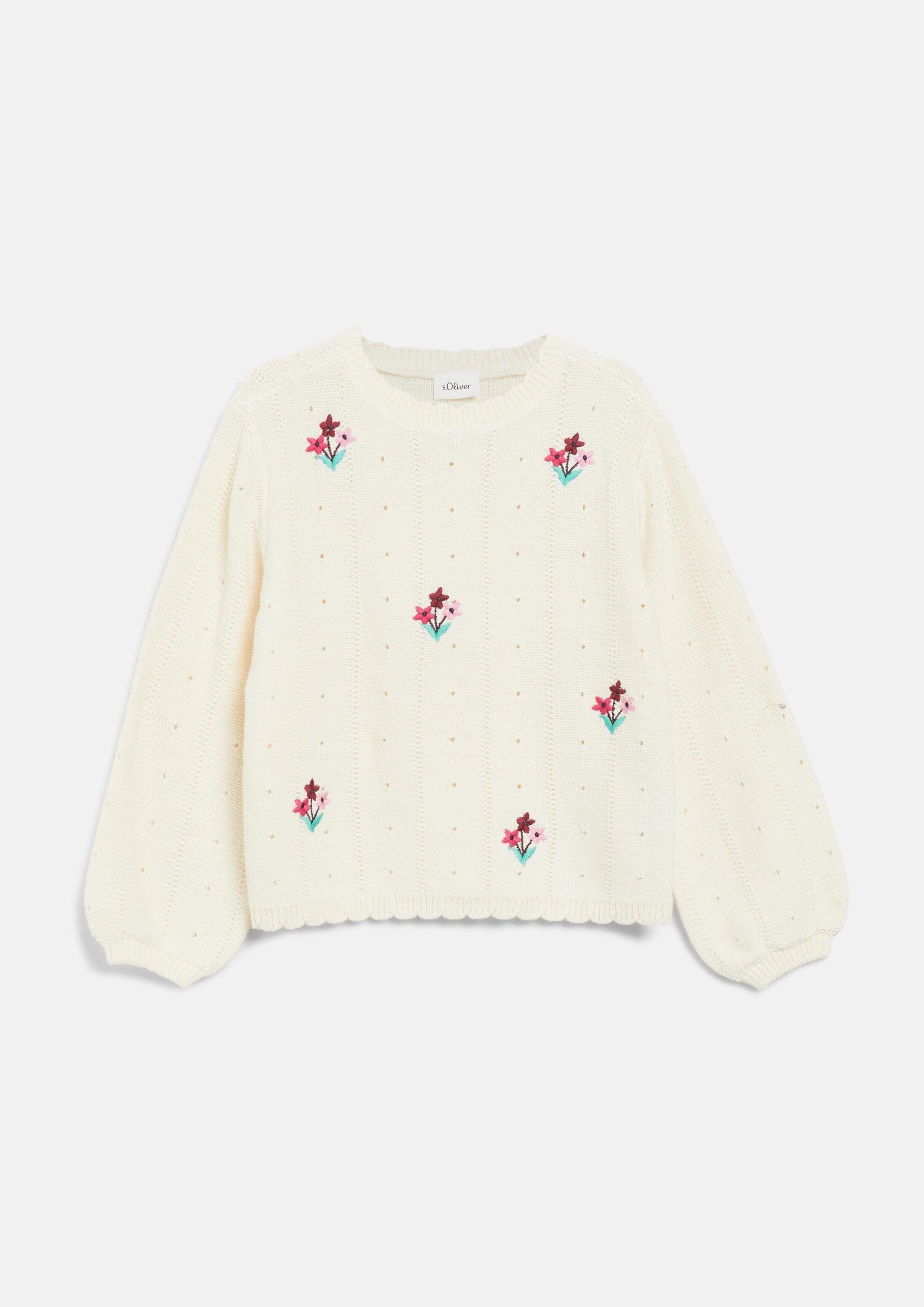 s.Oliver Longpullover Strickpullover Ajour-Strickpullover mit Stickerei im Loose Fit