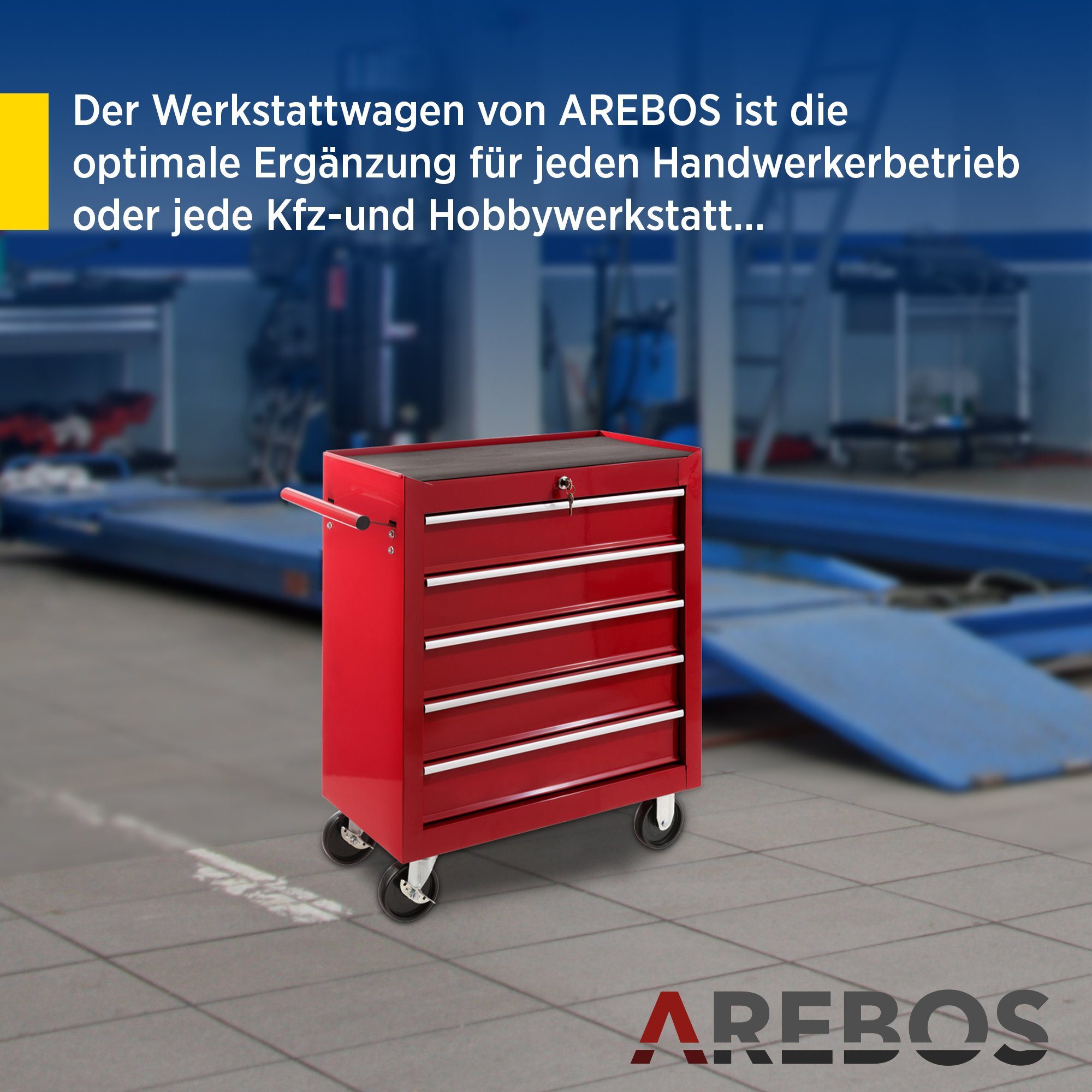 Arebos Werkstattwagen Werkstattwagen 5 Fächer, zentral günstig online kaufen