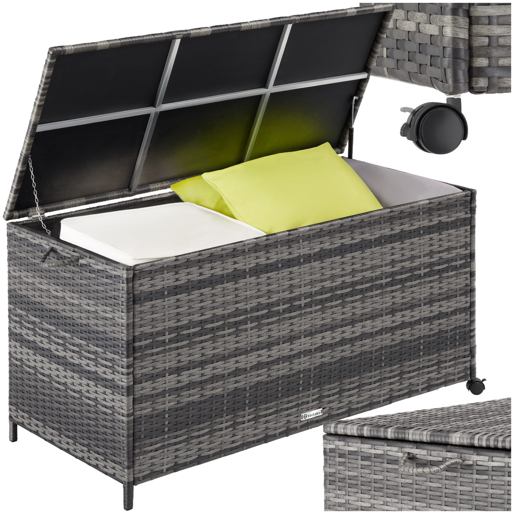 tectake Gartenbox Auflagenbox (1 St., Auflagenbox), Aufbewahrungsbox mit Aluminiumgestell und Rattangeflecht