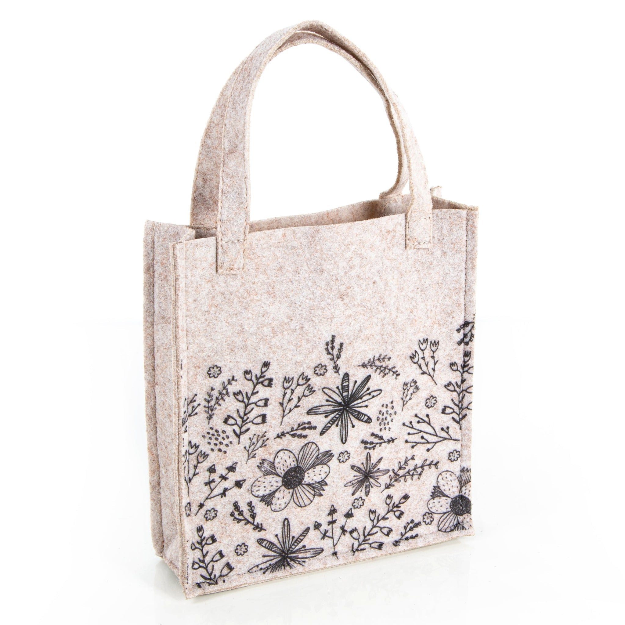 Logbuch-Verlag Dekofigur Geschenktasche beige mit Blumen-Motiv 18x20x5cm Filz Tasche