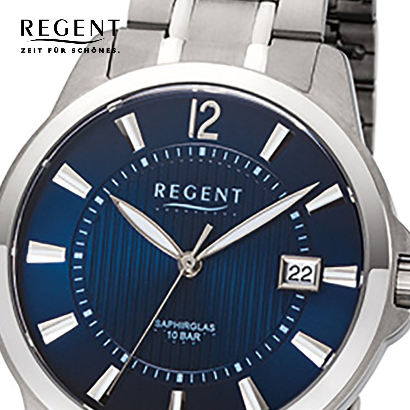 Quarzuhr (ca. Herren rund, Titanarmband mittel silber Armbanduhr 39mm), grau, Regent Regent Herren-Armbanduhr