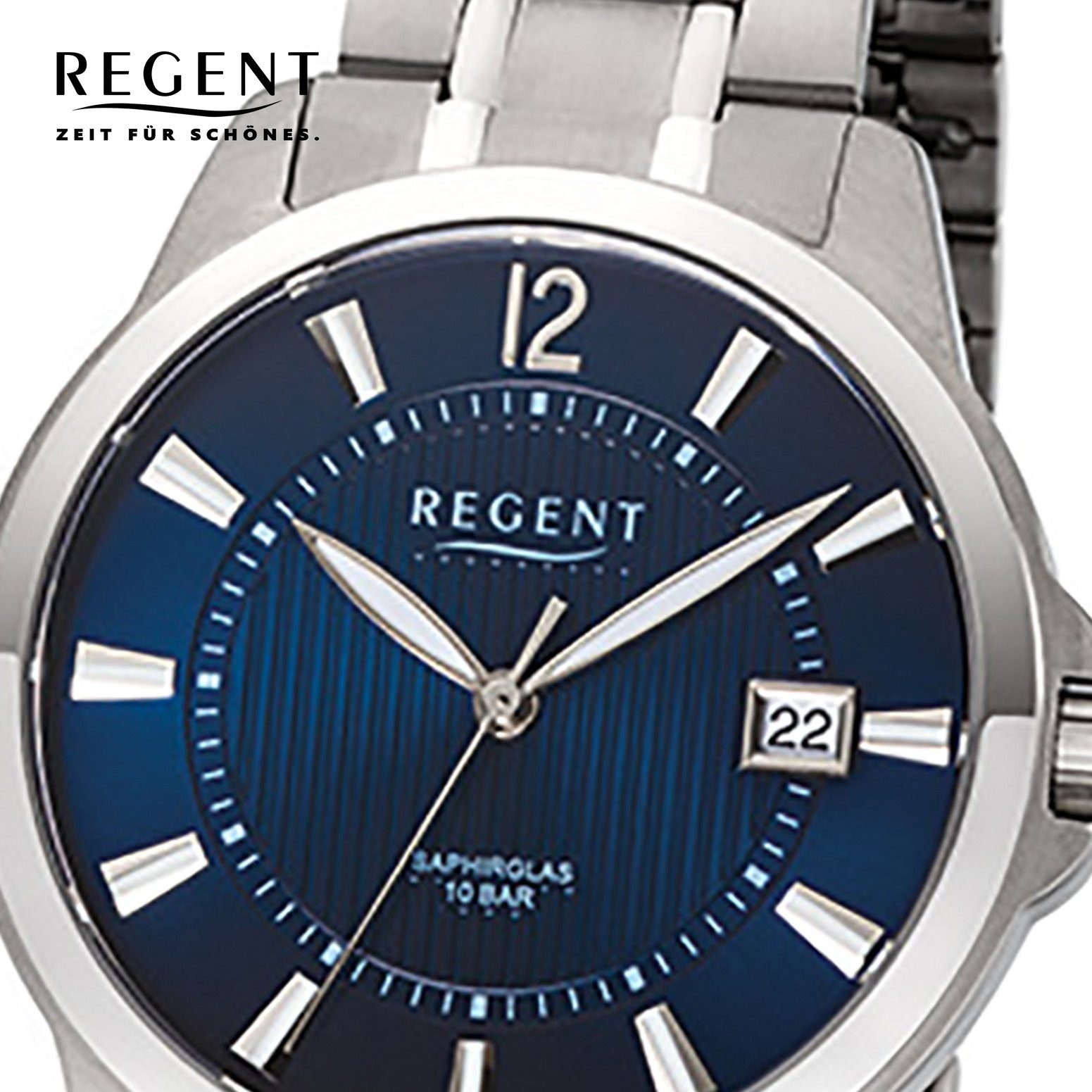 Regent Quarzuhr Regent Herren-Armbanduhr silber grau, (Analoguhr), Herren Armbanduhr rund, mittel (ca. 39mm), Titanarmband