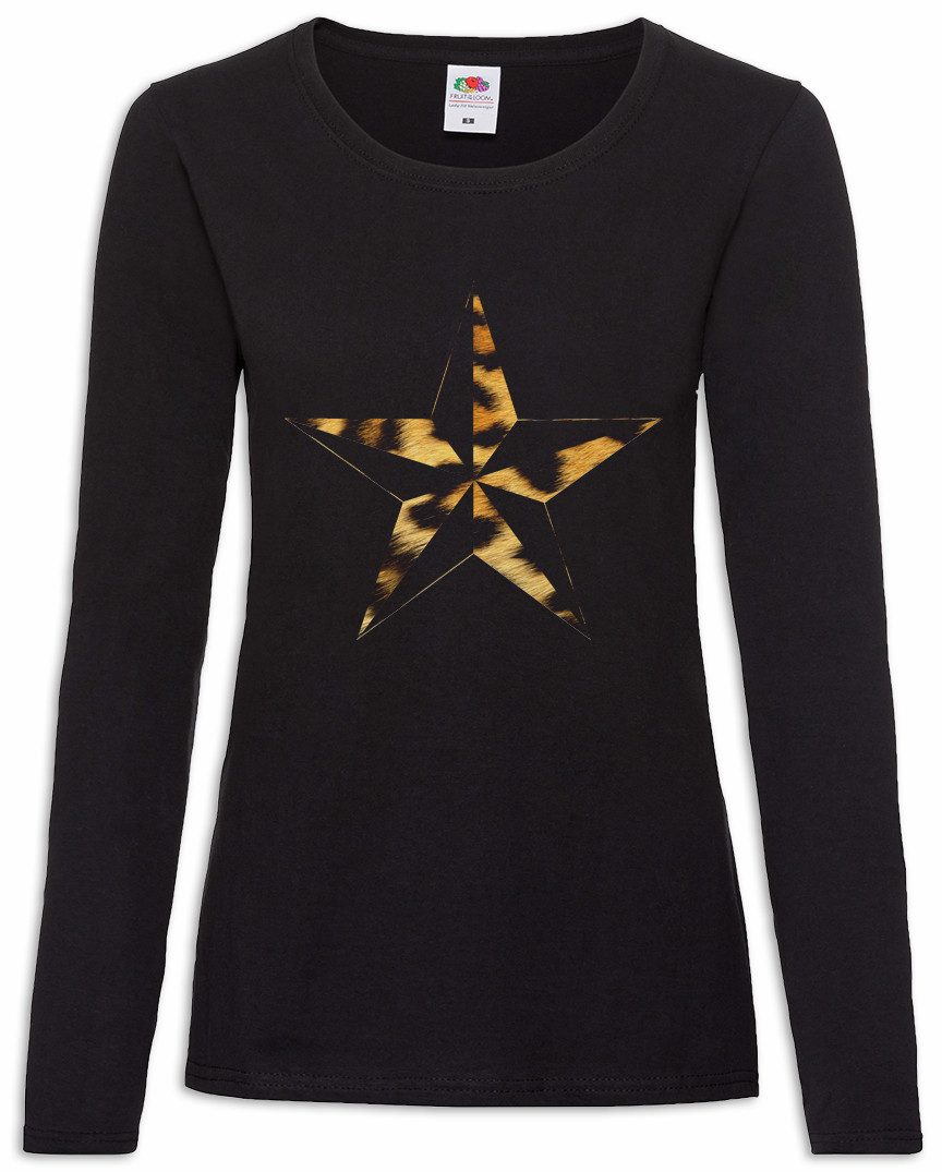 Urban Backwoods Langarmshirt Leo Nautical Star Damen Langarmshirt Tattoo Stern Leopard Rockabilly (1-tlg) Oldschool Rockabella Pin Up