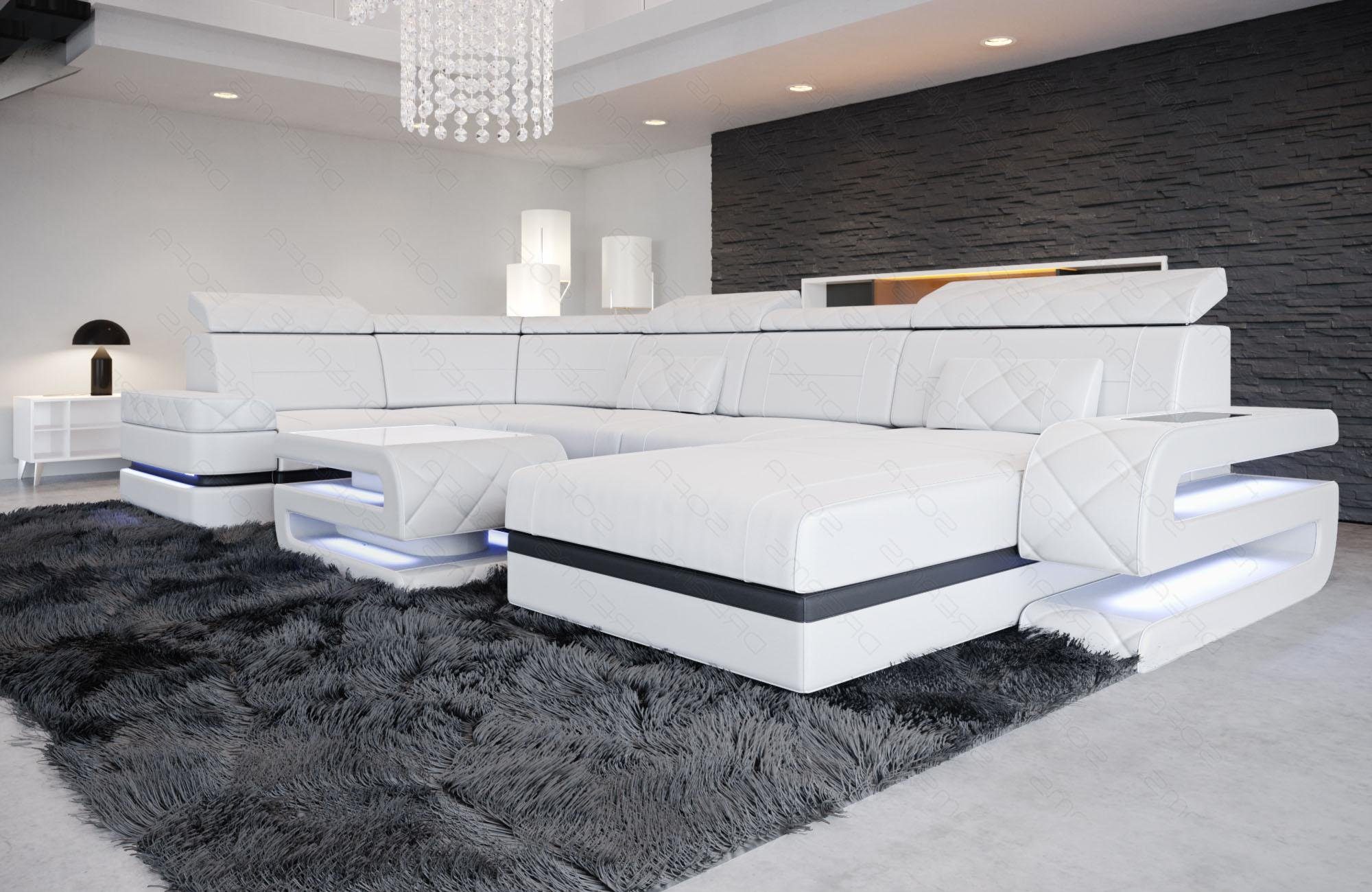 Couch, mit mit Bettfunktion Sofa LED, Leder Form als Dreams Sofa Ledersofa, wahlweise Schlafsofa, U Wohnlandschaft Designersofa Bologna