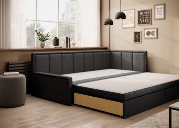 MOEBLO Schlafsofa FULO, Sofa mit Bettfunktion Couch für Wohnzimmer Polstersofa Wohnlandschaft, mit Schlaffunktion und Bettkasten, - (BxHxT): 214x77x82 cm
