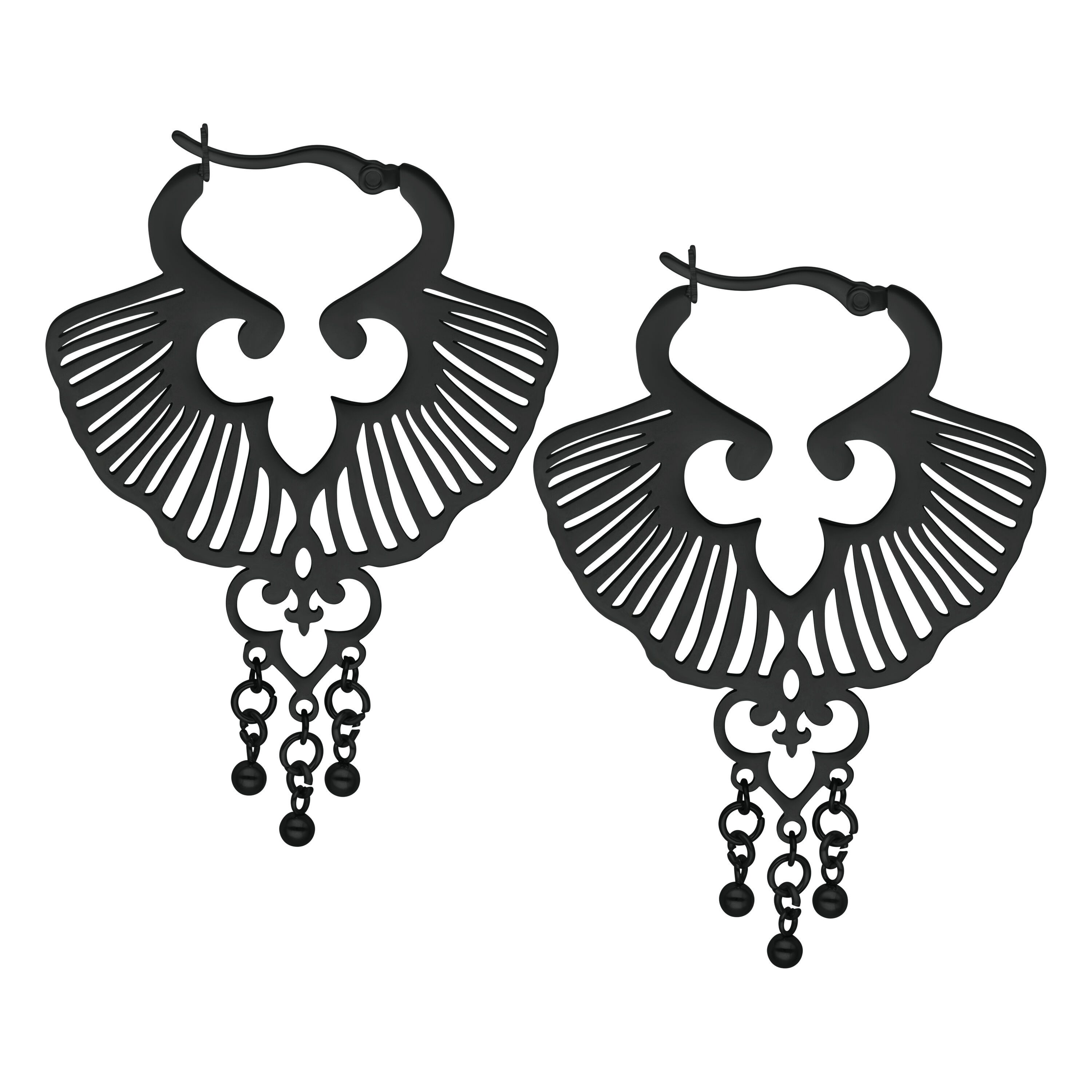 Paar Ohrhänger Ginkgo Leaf Hoops - Schwarz