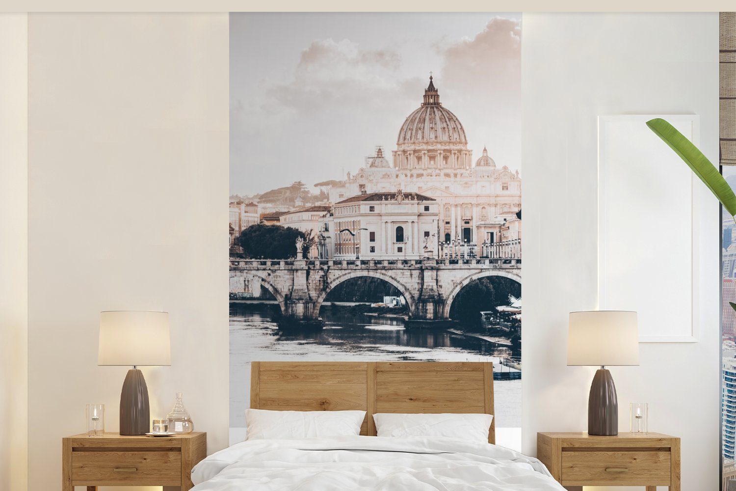 MuchoWow Fototapete Italien - Brücke - Fluss, Matt, bedruckt, (2 St), Vliestapete für Wohnzimmer Schlafzimmer Küche, Fototapete