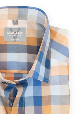 MARVELIS Businesshemd Businesshemd - Comfort Fit - Langarm - Kariert - Beige