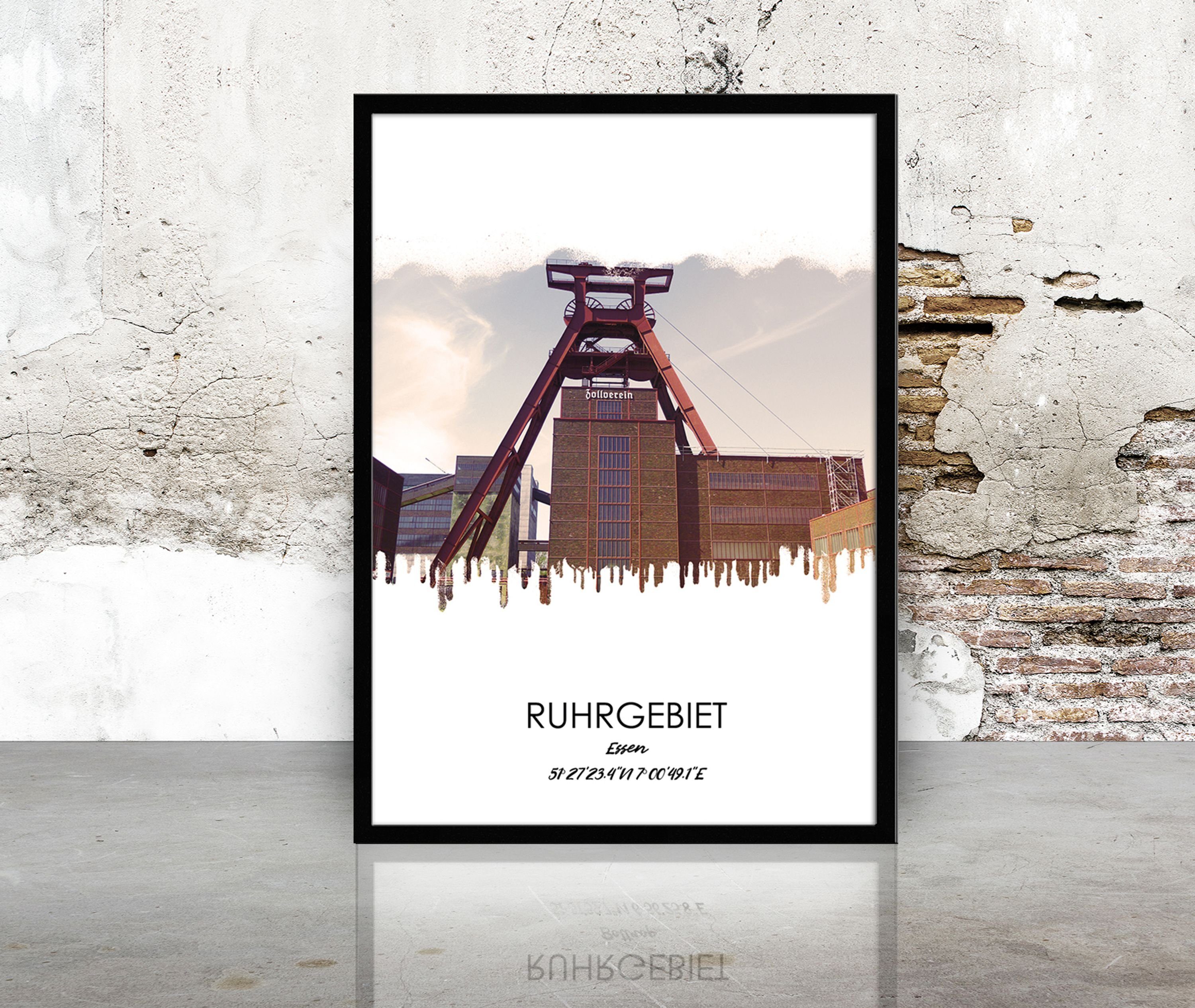 artissimo 51x71cm Rahmen / gerahmt mit / Ruhrgebiet Ruhrgebiets-Städte: Design-Poster Essen Rahmen mit Bild Bild Essen,