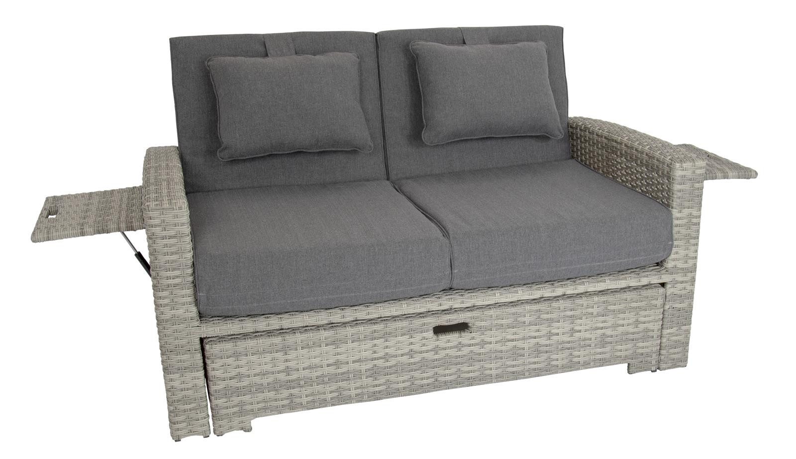 bellavista - Home&Garden® Gartenlounge-Set »Begur« Multifunktions Gartensofa Rattan Lounge Sofa Garten Bett, (Set, 1-tlg), grau, Polyrattan, für 2 Personen, wetterfest, Garten, Terrasse, Balkon