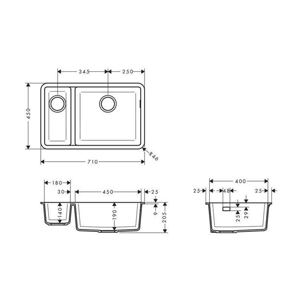 hansgrohe Granitspüle hansgrohe Unterbauspüle 180/450 S510-U635, 0/0 cm