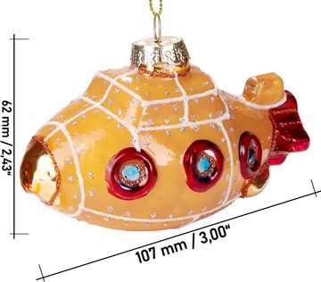 BRUBAKER Christbaumschmuck Mundgeblasene Weihnachtskugel U-Boot Gelb Rot, maritime Weihnachtsdekoration aus Glas, handbemalt, lustige Baumkugel - 10.5 cm