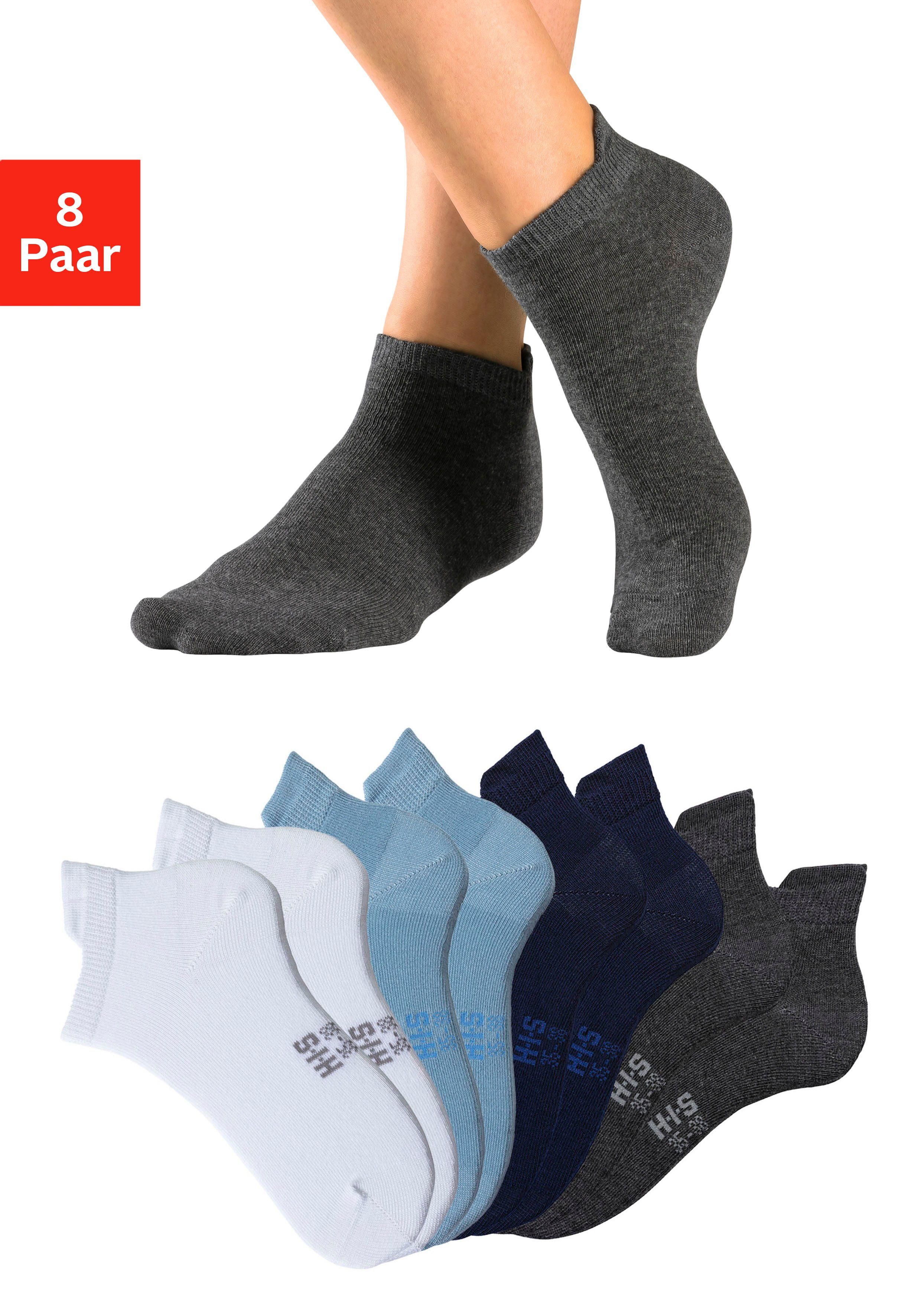 hell 2x 2x 2x mit meliert, weiß, 8-Paar) (Packung, blau grau verlängertem Bündchen Sneakersocken 2x H.I.S hinten marine,