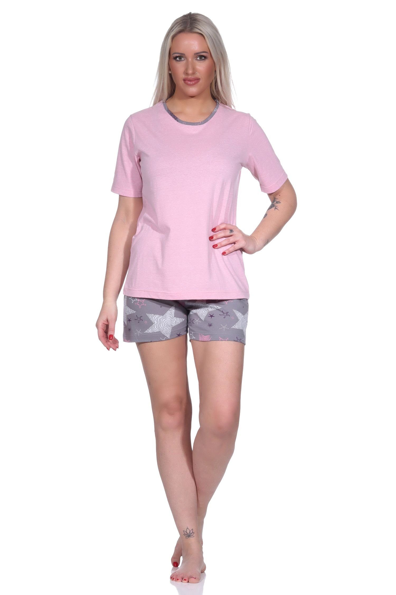 Normann Pyjama Damen Shorty Pyjama Sterne-Optik - 783 in Shorts 10 123 kurzen rosa mit