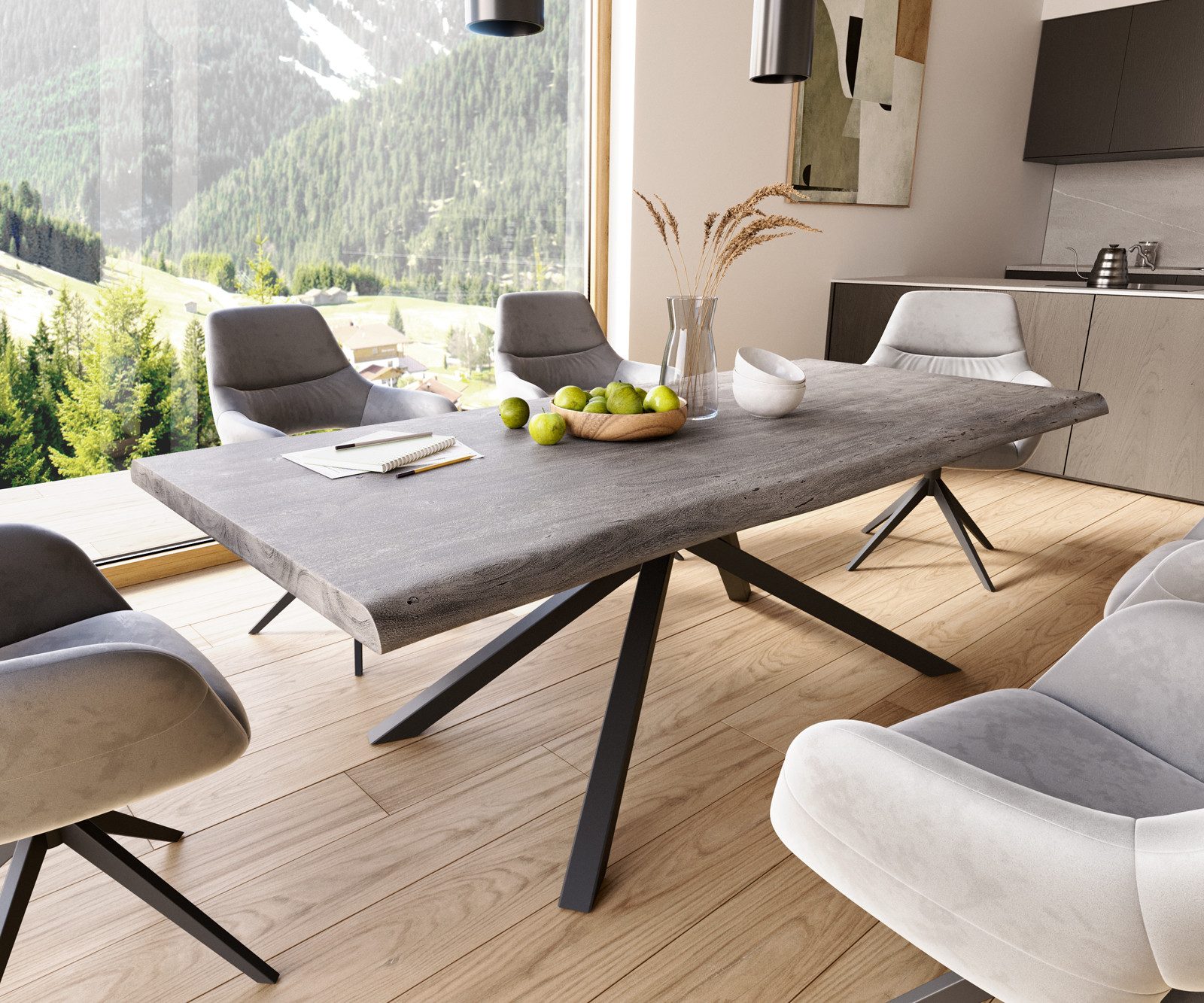 DELIFE Esstisch Edge, Akazie Platin 220x100 günstig online kaufen