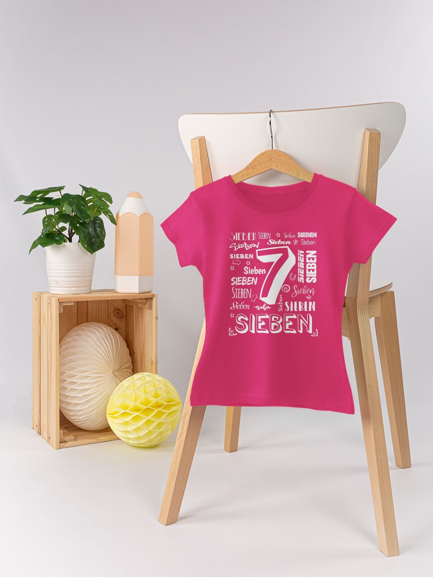 Fuchsia T-Shirt Zahlen Siebter 7. Geburtstag 1 Shirtracer