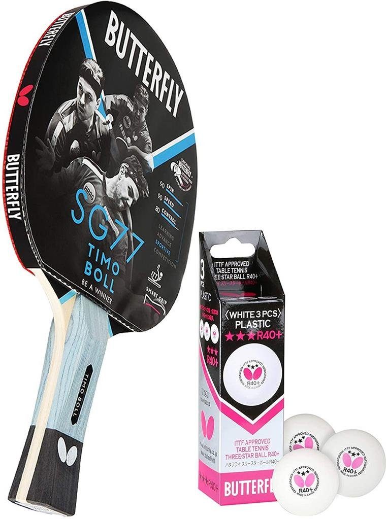 Butterfly Tischtennisschläger 1x Timo Boll SG77 + Bälle, Tischtennis  Schläger Set Tischtennisset Table Tennis Bat Racket