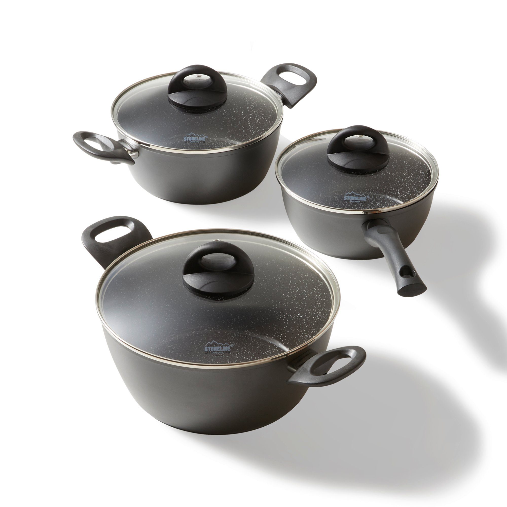 STONELINE Topf-Set, Aluminium, Keramik (6-tlg), mit echten Steinpartikeln, induktionsgeeignet, Designed in Germany