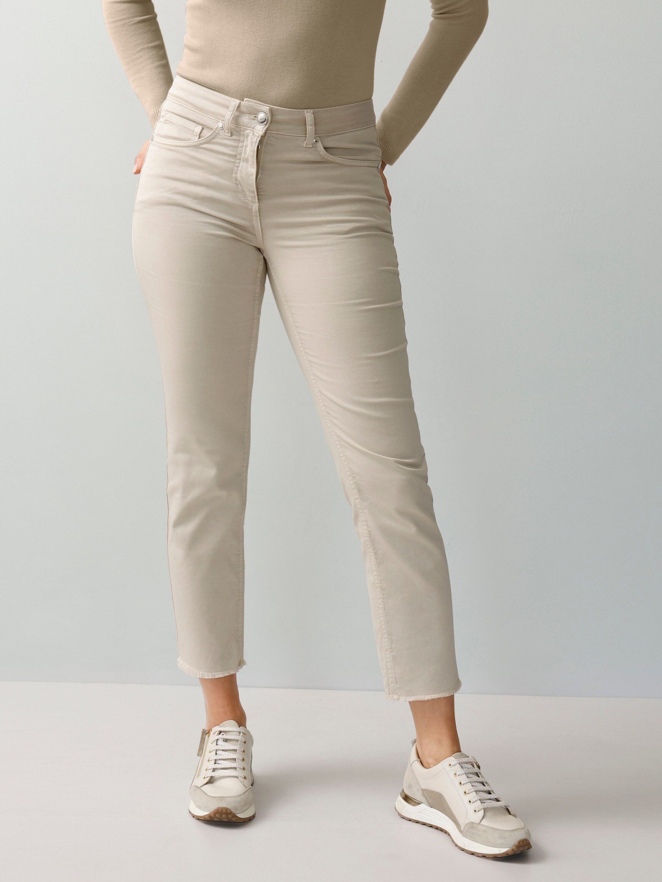 Alba Moda Gerade Jeans 7/8-Twillhose mit Fransen am Saum