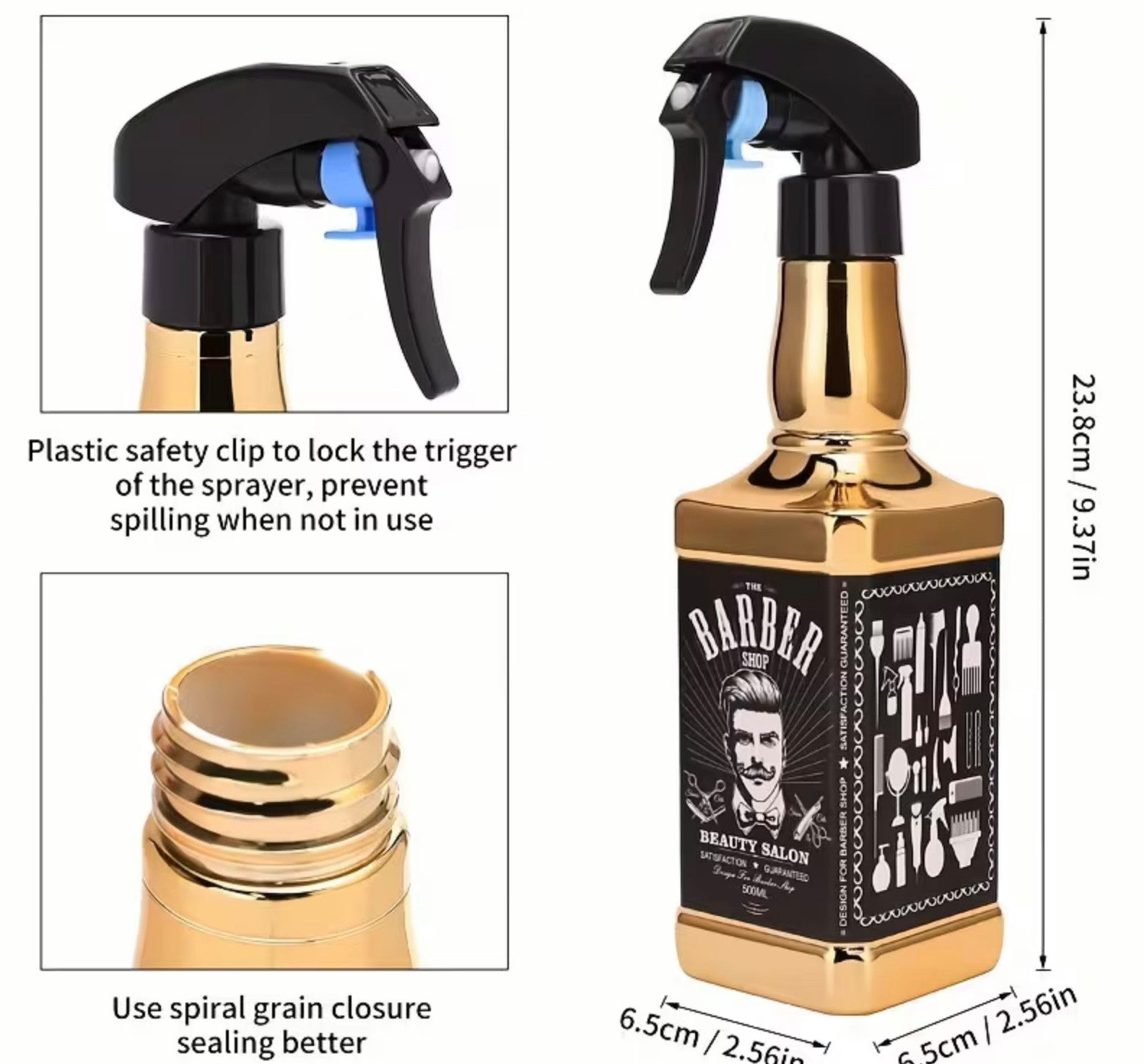 Samira Sprühflasche Sprühflasche Friseursalon Gold 500ml, Kunstoff