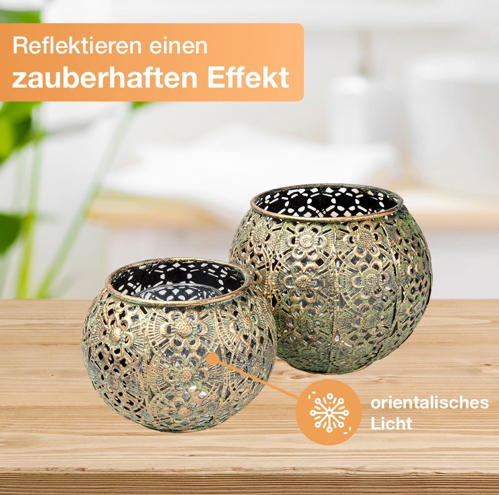 Teelichthalter orientalisches Metall 2-tlg), Flanacom Schattenspiel - Design Kerzengläser (Set, Orientalische