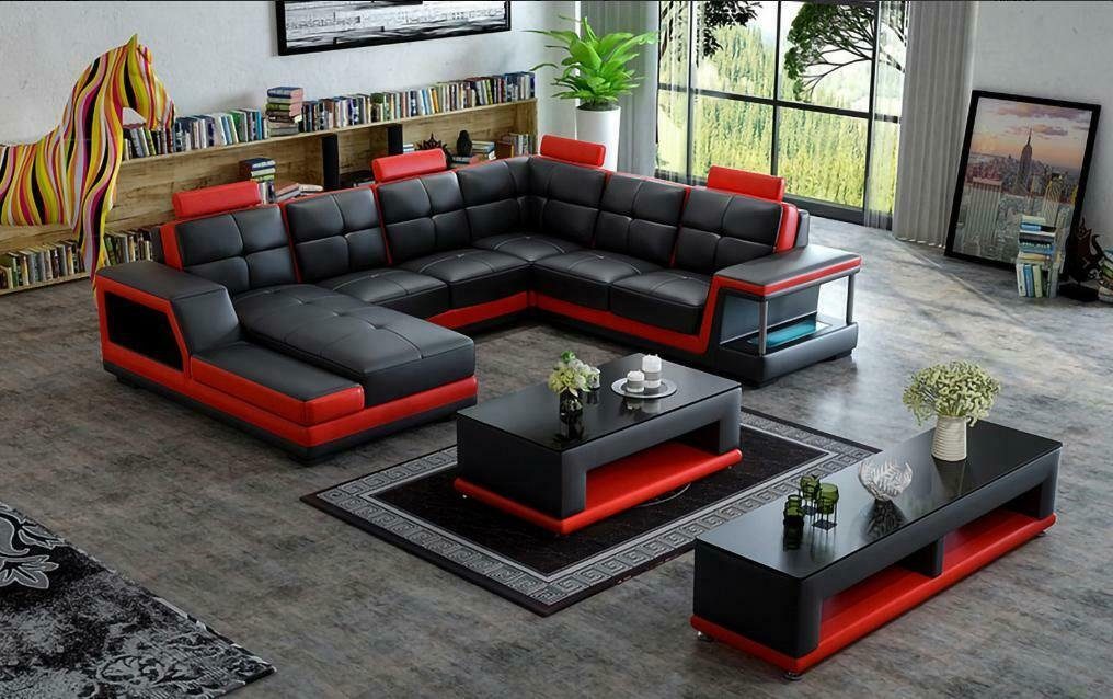 JVmoebel Ecksofa Ecksofa U Form Sofa Couch Polster Ecksofa Wohnlandschaft, Made in Europe Schwarz/Rot