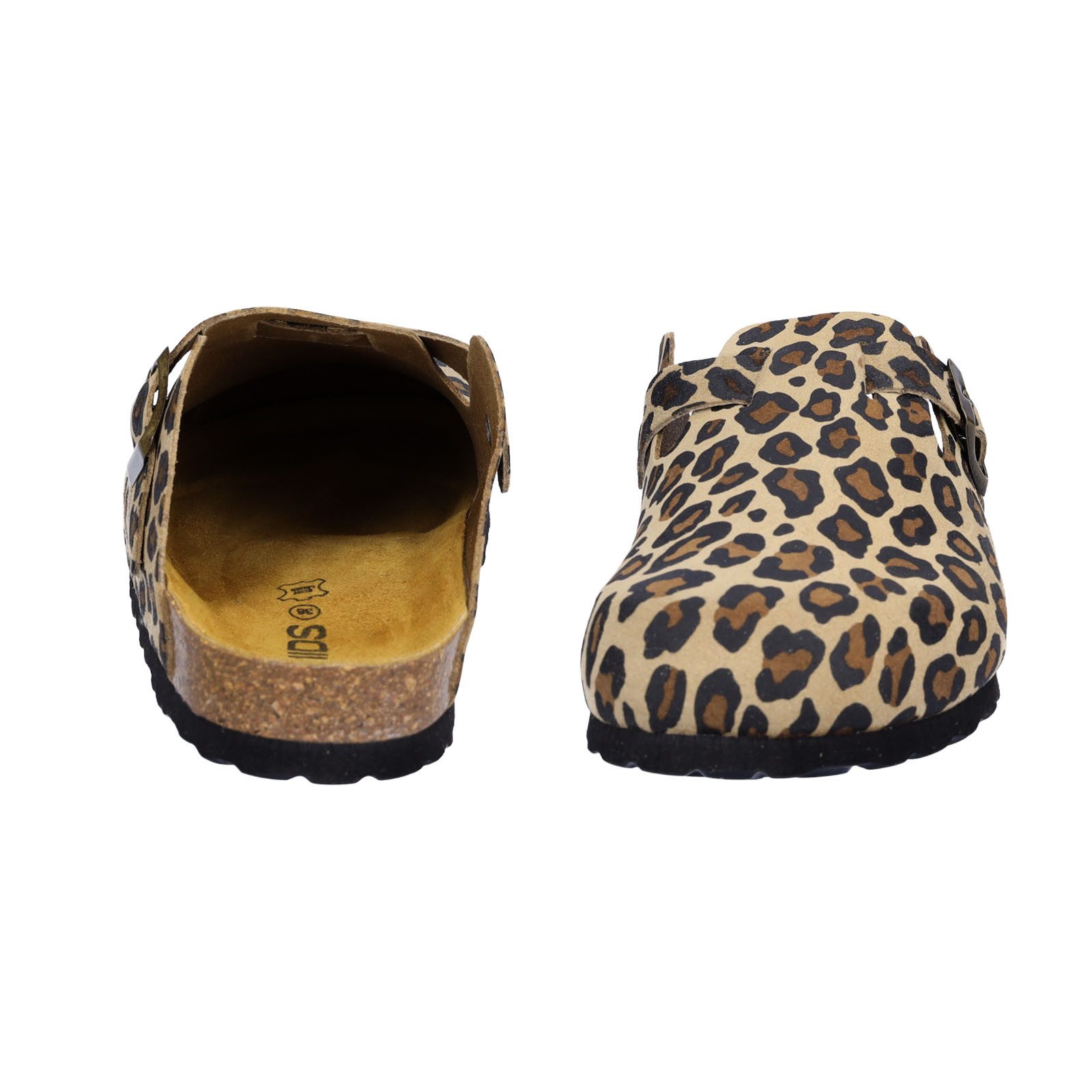 MIDS MONTY Damen Pantolette leo aus Velourleder mit Rauleder-Fußbett, Komfort-Clog mit Animalprint