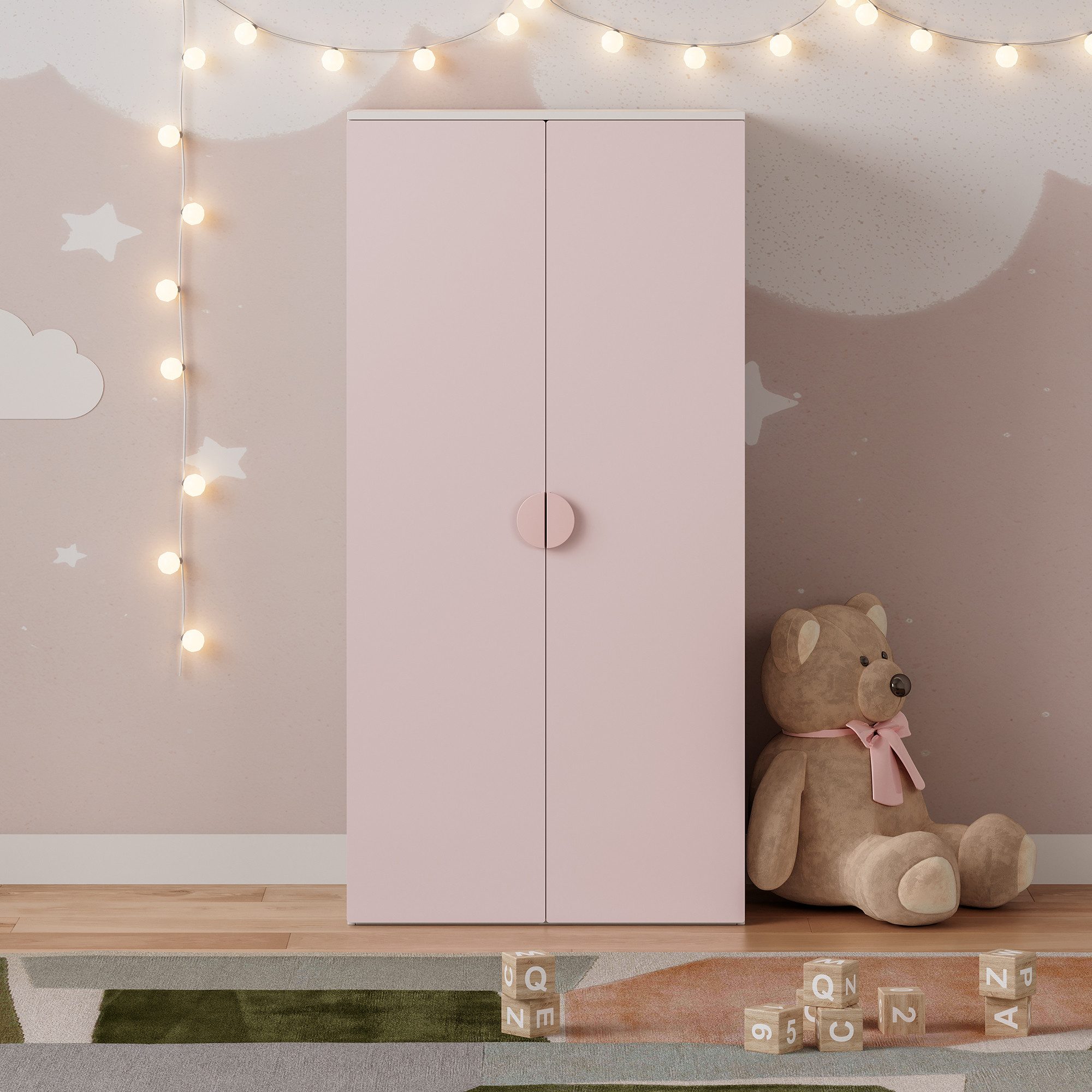 en.casa Kinderkleiderschrank »Sandnes« mit 2 Türen 123 x 60 x 40 cm Weiß/Rosa