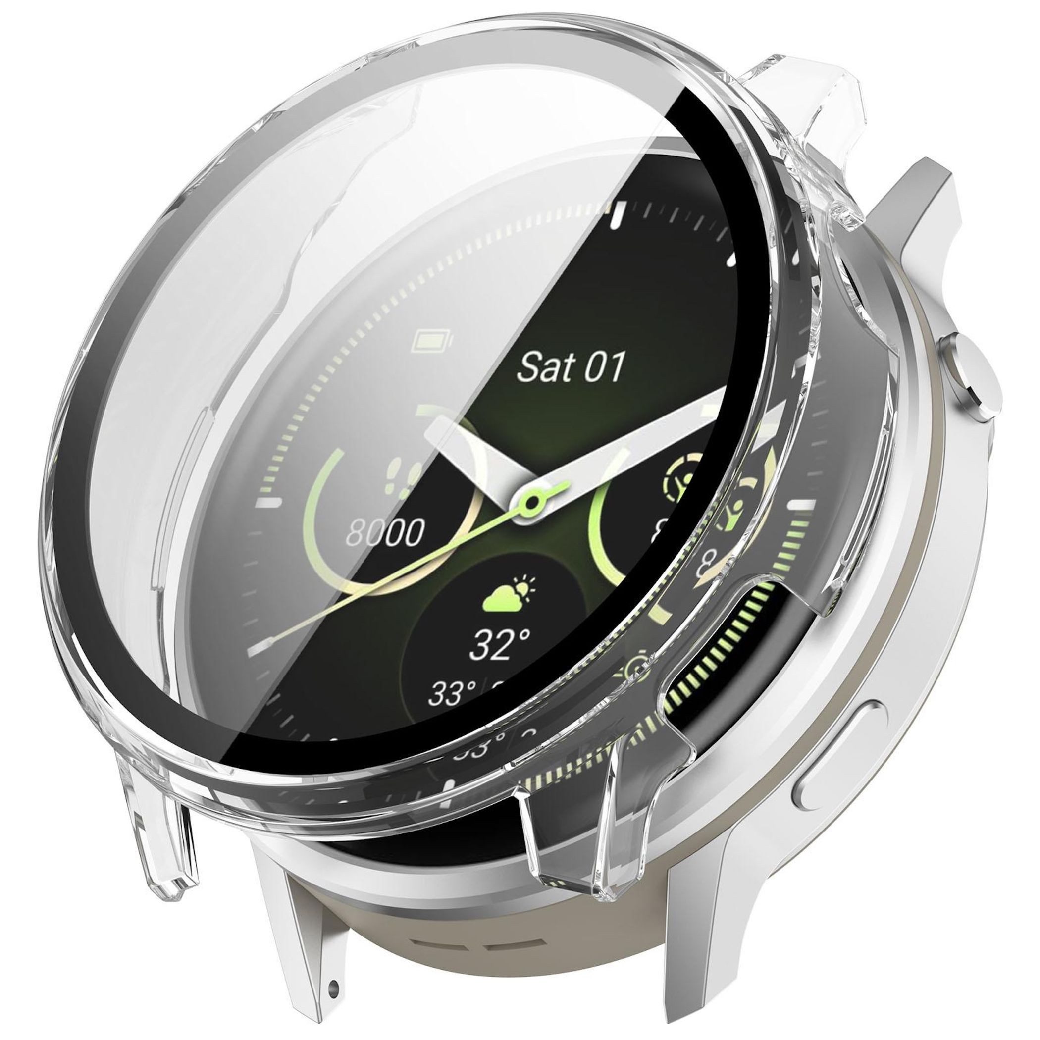 Wigento Smartwatch-Hülle + Schutzglas für Garmin Venu 4 41mm Full Cover Case Transparent, Schutzhülle aus PC + Hart Glas für Rundumschutz