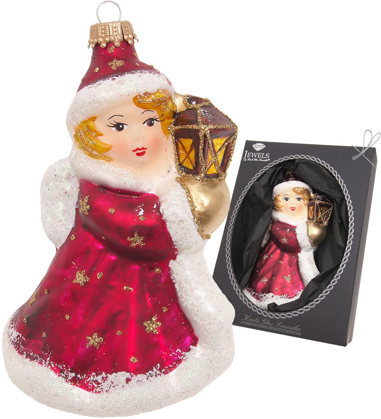 Christbaumschmuck Engel mit Laterne, goldene Sterne