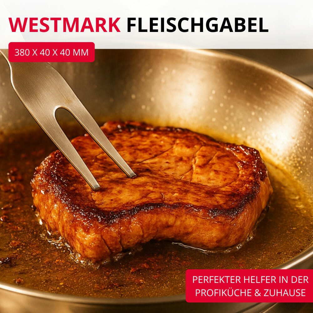 WESTMARK Fleischgabel Pro – Edelstahl Tranchiergabel mit langen Zinken & Aufhängehaken, 50, rostfrei, spülmaschinengeeignet, ergonomischer Griff