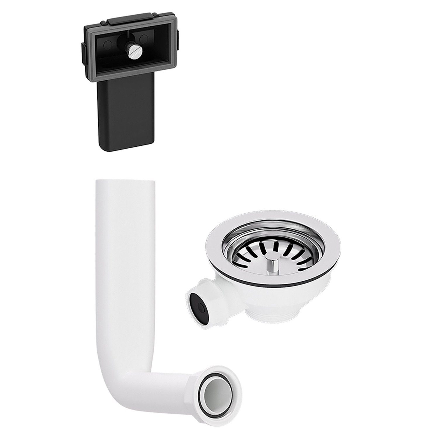 AQUADE Siebventil Excenterventil Siebkorbventil 114 mm, weiß mit Überlauf für Spüle