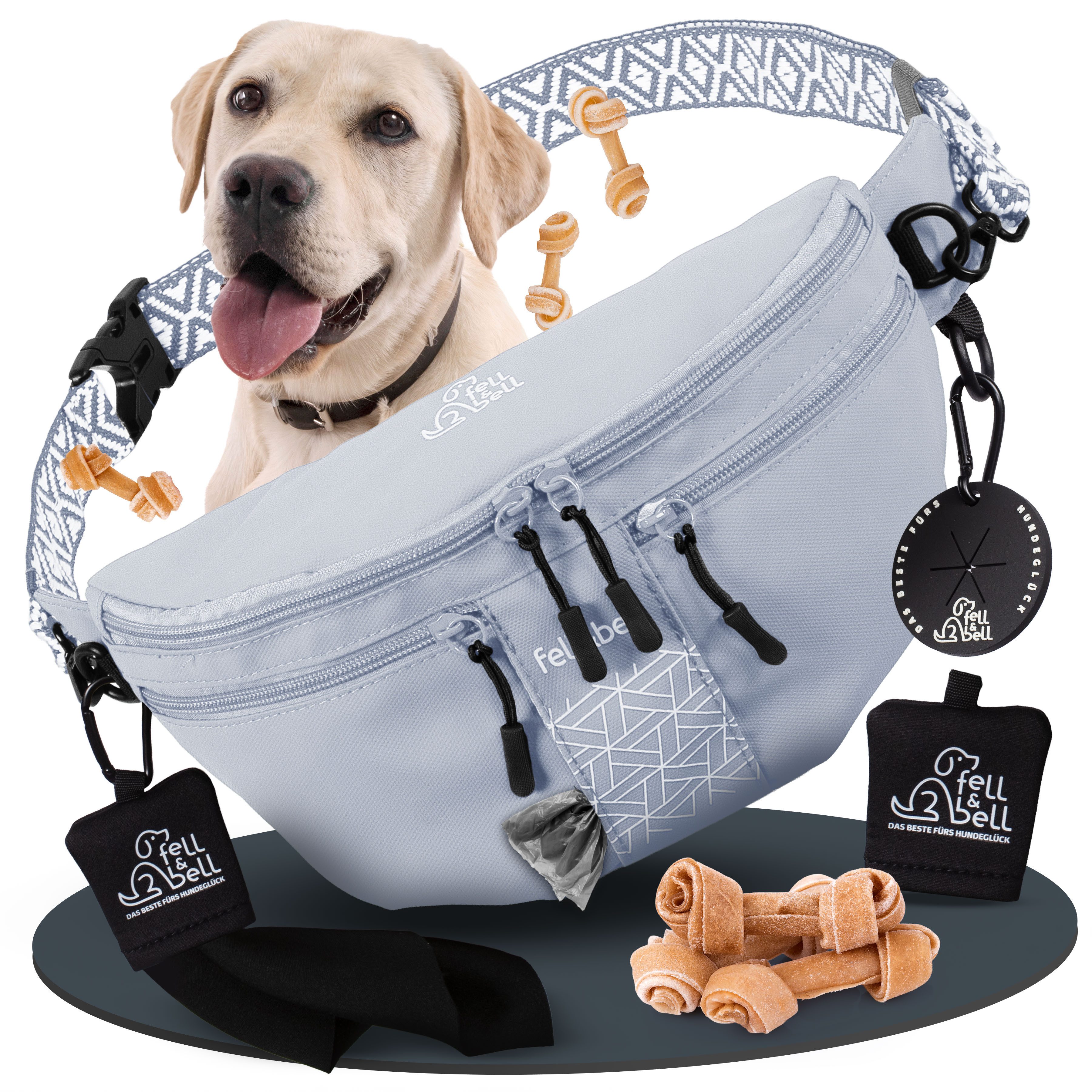 fell&bell Leckerlibeutel mila & me, 3-in-1, mit Snack-& XXL Handyfach, reflektierend, abwaschbar + EXTRAS!