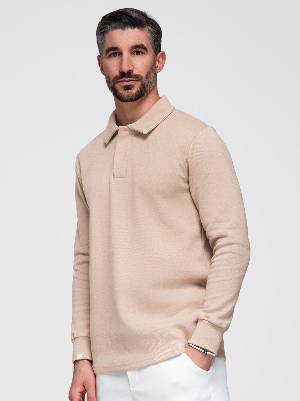 OMBRE Langarm-Poloshirt Herren-Sweatshirt mit Polokragen aus Strukturstrick