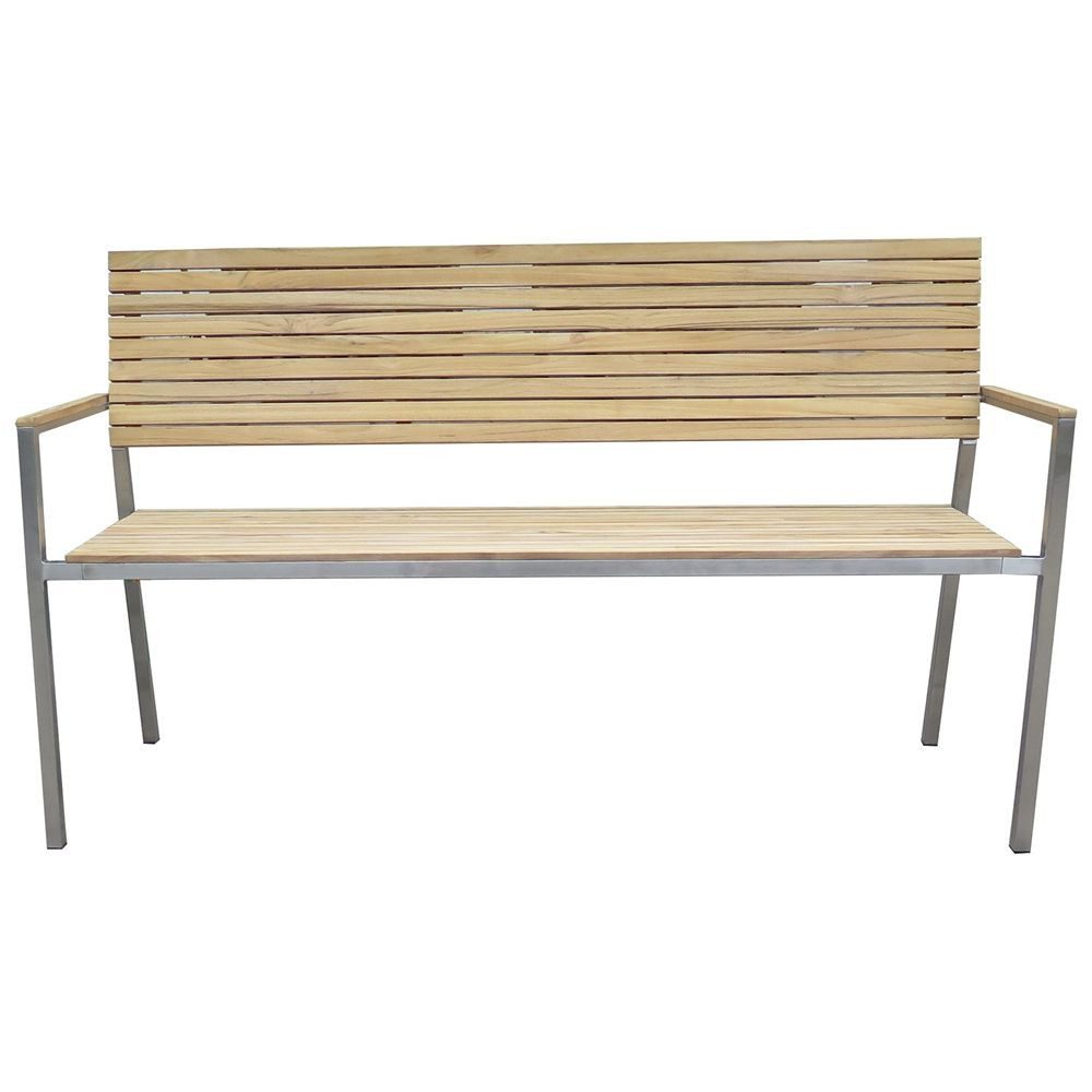 Lomadox Gartenbank HGA-120, Bank Garten Outdoor 3-Sitzer Teak Teakholz Edelstahl 150/86/56 cm