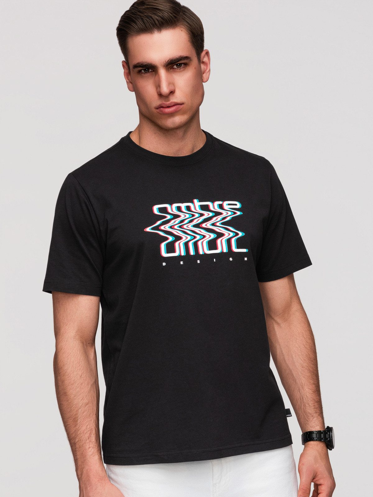 OMBRE T-Shirt Herren T-Shirt mit modernem Print Schwarz L (kein Set, 1-tlg)