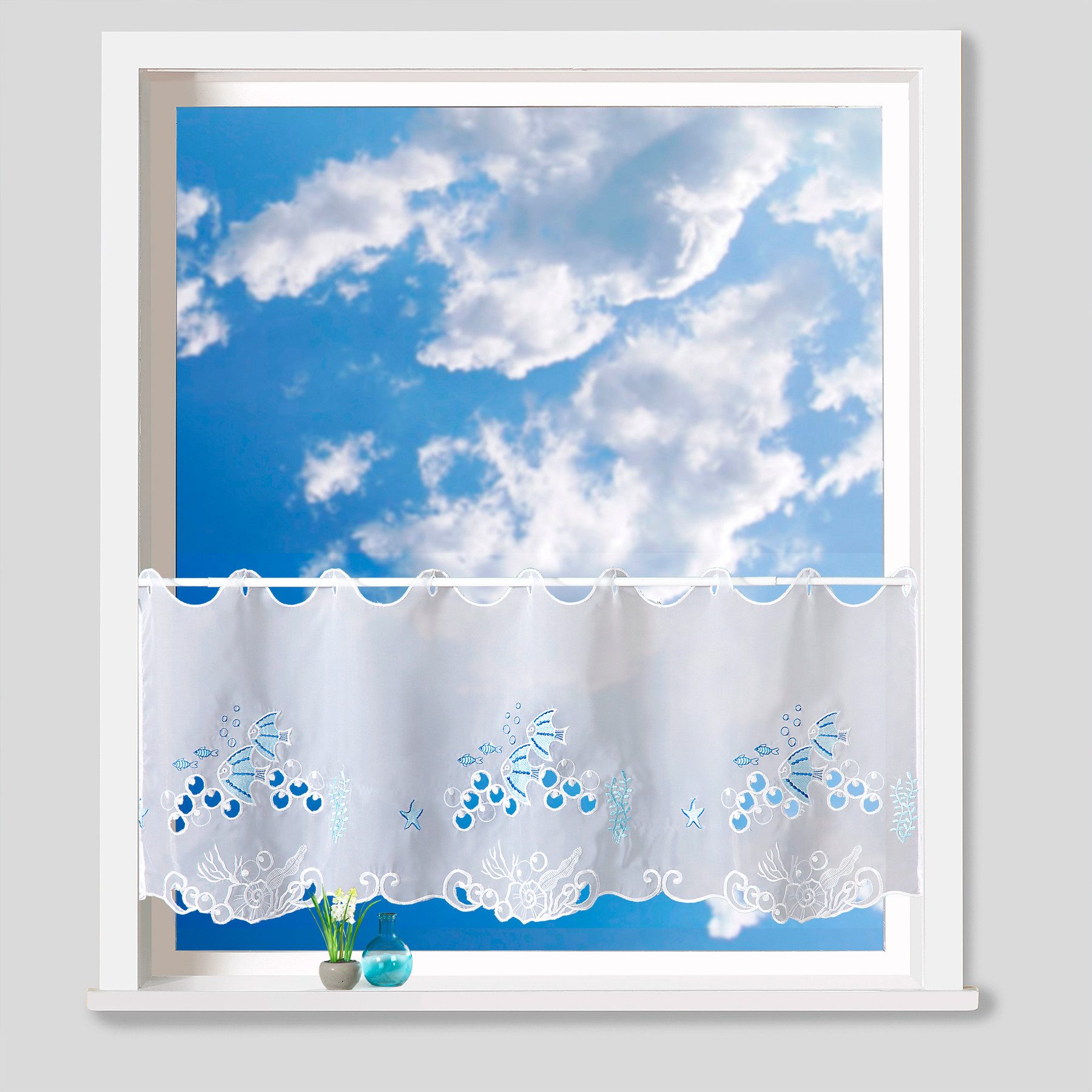 heimtexland Scheibengardine Badezimmer Deko Gardine maritim bestickt 45x112 günstig online kaufen