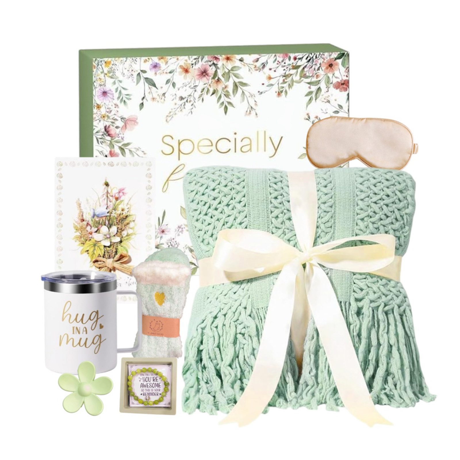 Wohndecke Pflege-Geschenkbox Geburtstagsgeschenke für Frauen 12tlg, HOMELIVE, Geschenke Korb Pflege Paket, Luxus Flannel Decke, Muttertag Geschenk
